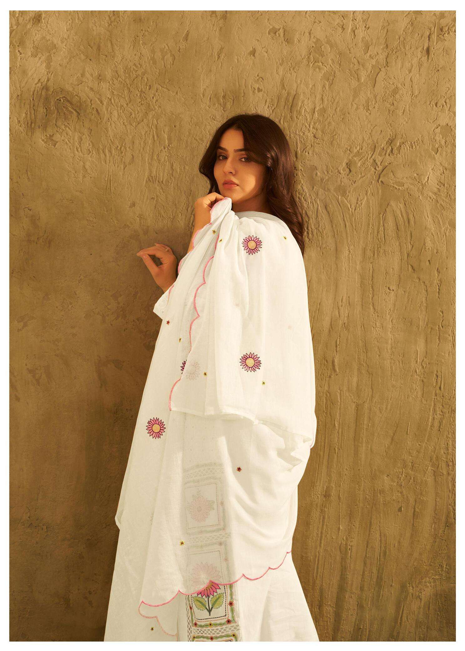 white Embroidered Kurta Palazzo Set with Dupatta