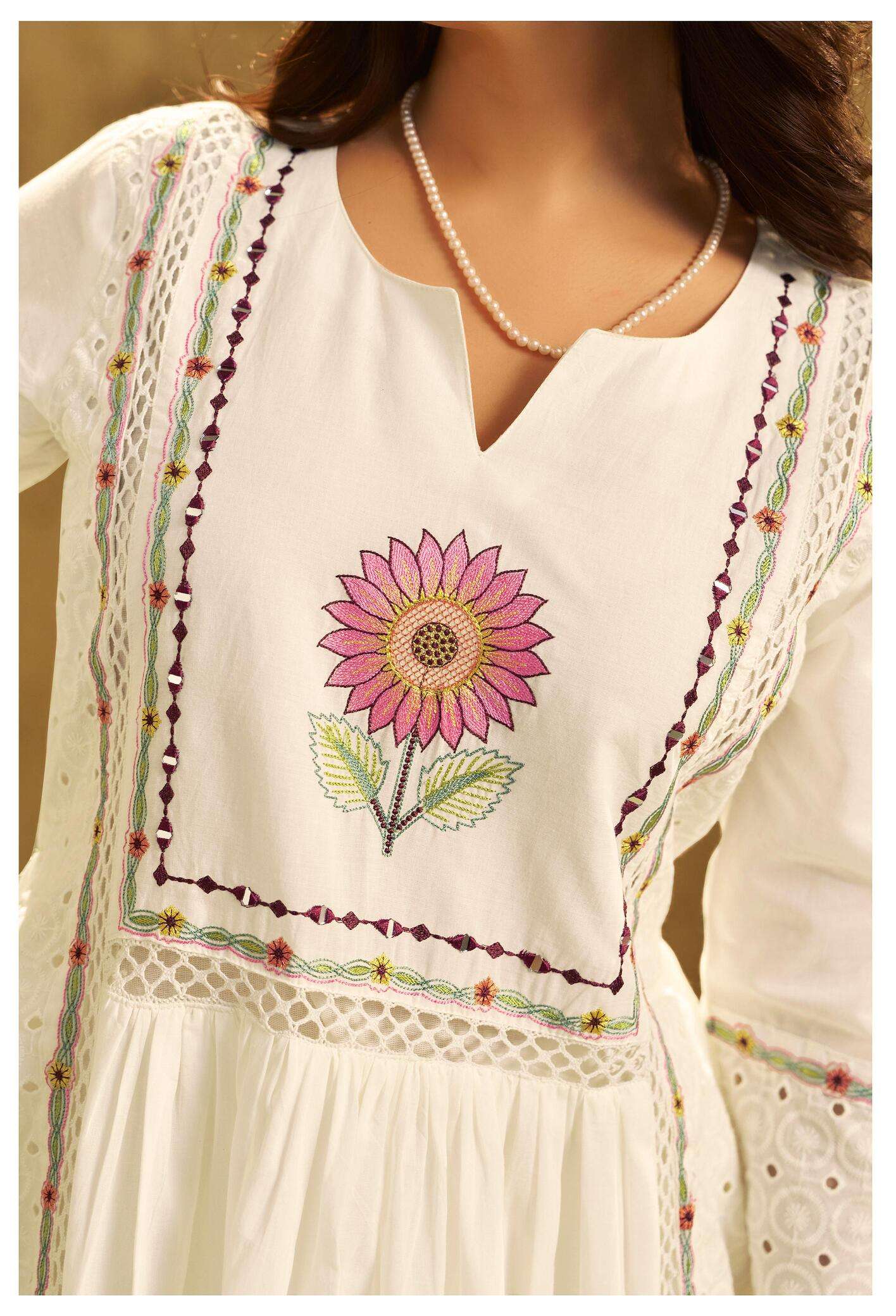 white Embroidered Kurta Palazzo Set with Dupatta