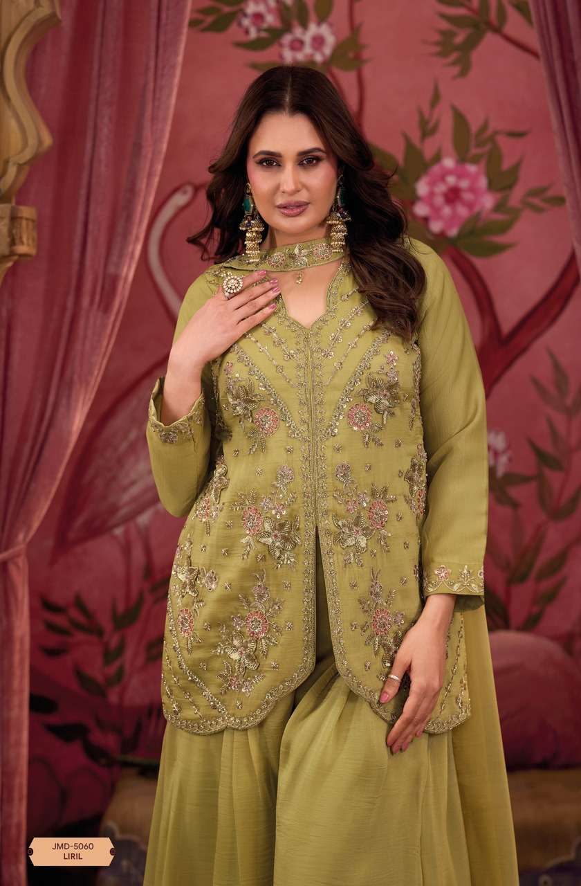 Blazer Style Embroidered Top with Kali Palazzo & Butterfly Dupatta – Mercury Silk Fabric