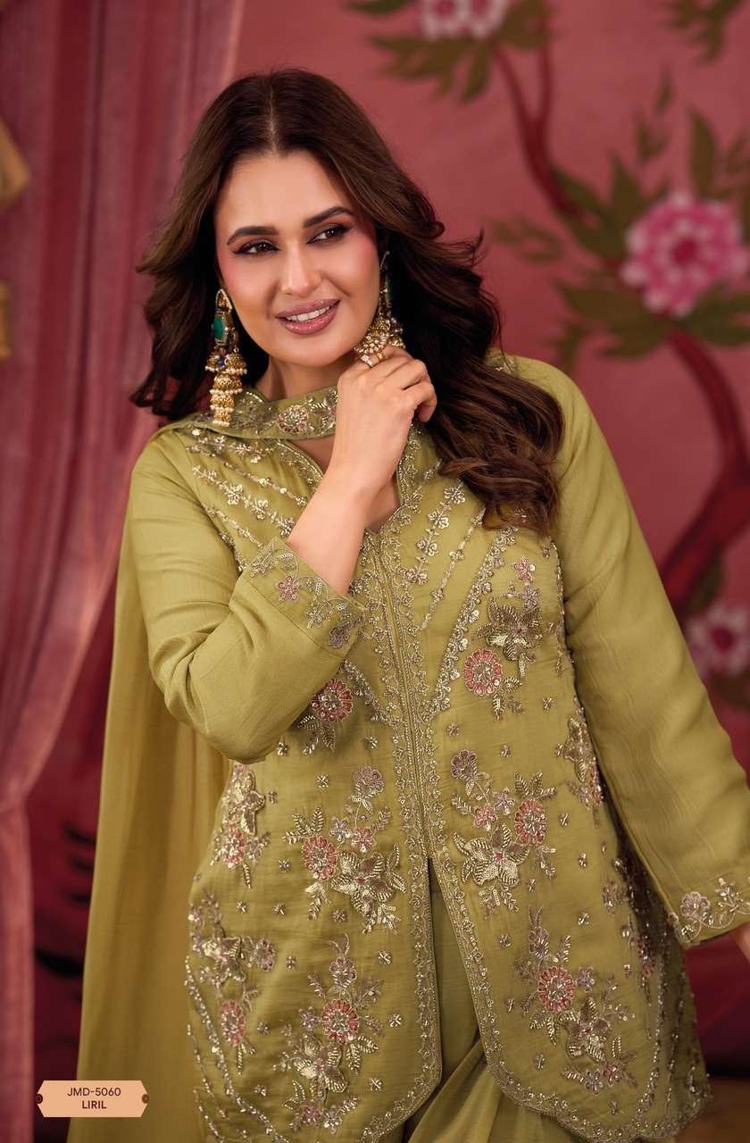 Blazer Style Embroidered Top with Kali Palazzo & Butterfly Dupatta – Mercury Silk Fabric