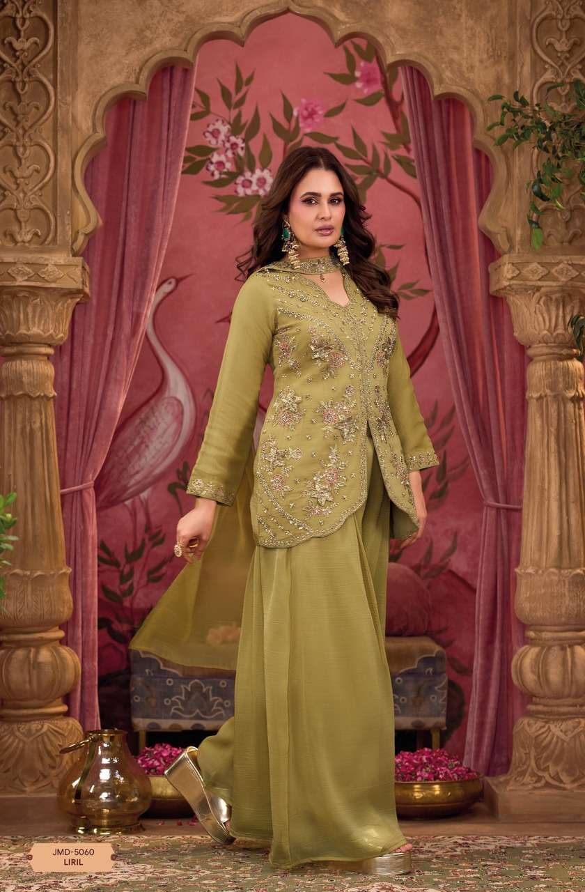 Blazer Style Embroidered Top with Kali Palazzo & Butterfly Dupatta – Mercury Silk Fabric