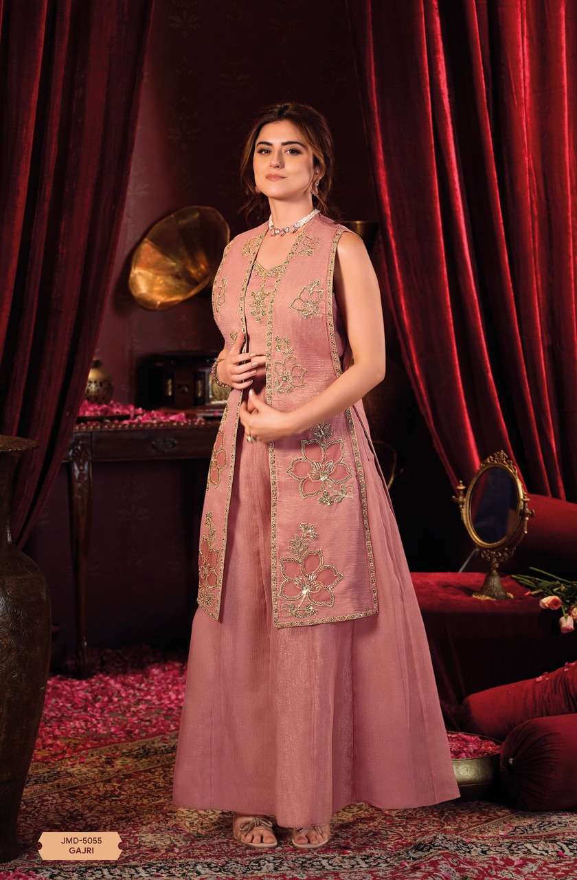 Choli with Long Jacket – Appliqué Work | Kali Palazzo Set in Zella Silk Fabric