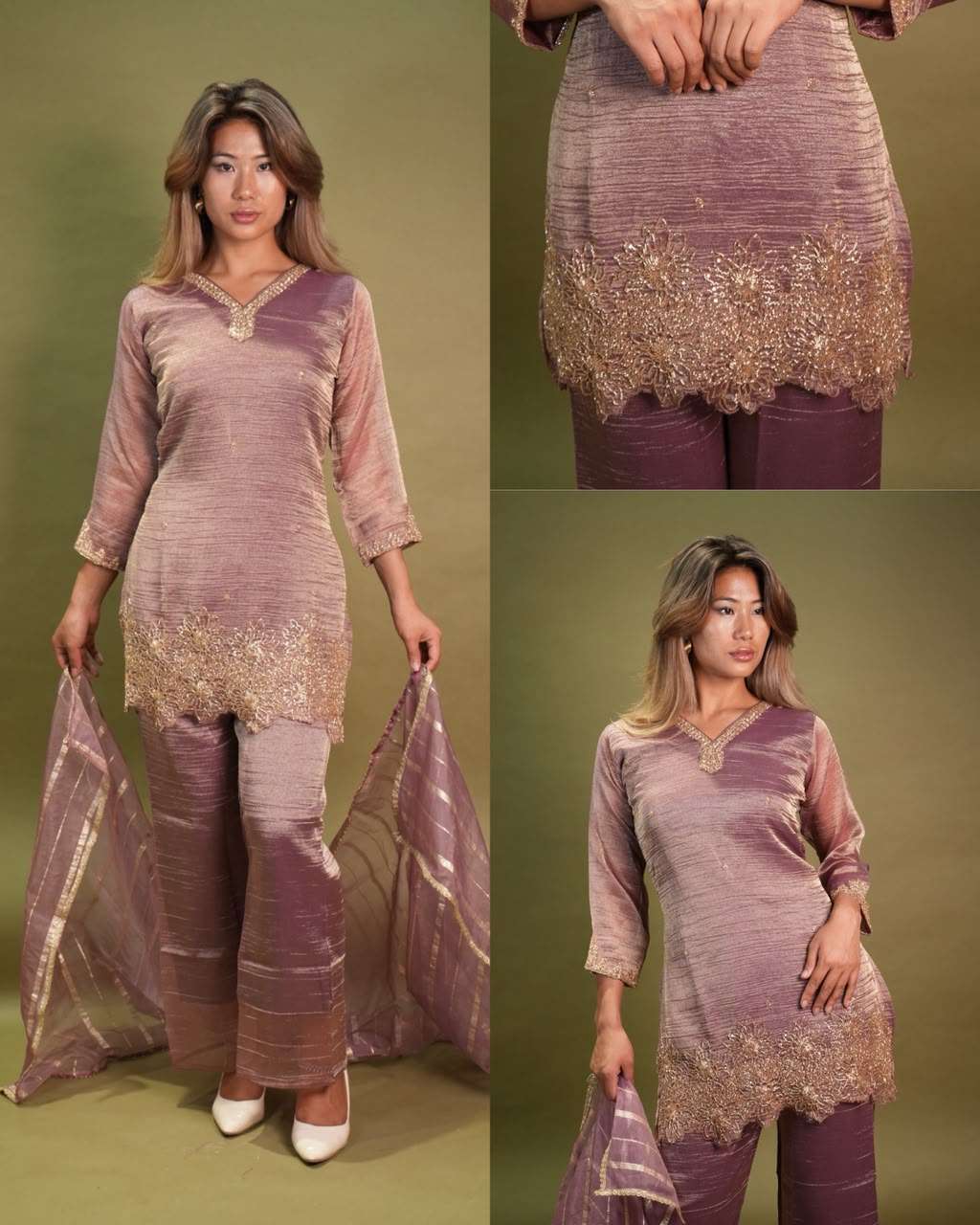Designer Embroidered Kurta Palazzo with Dupatta