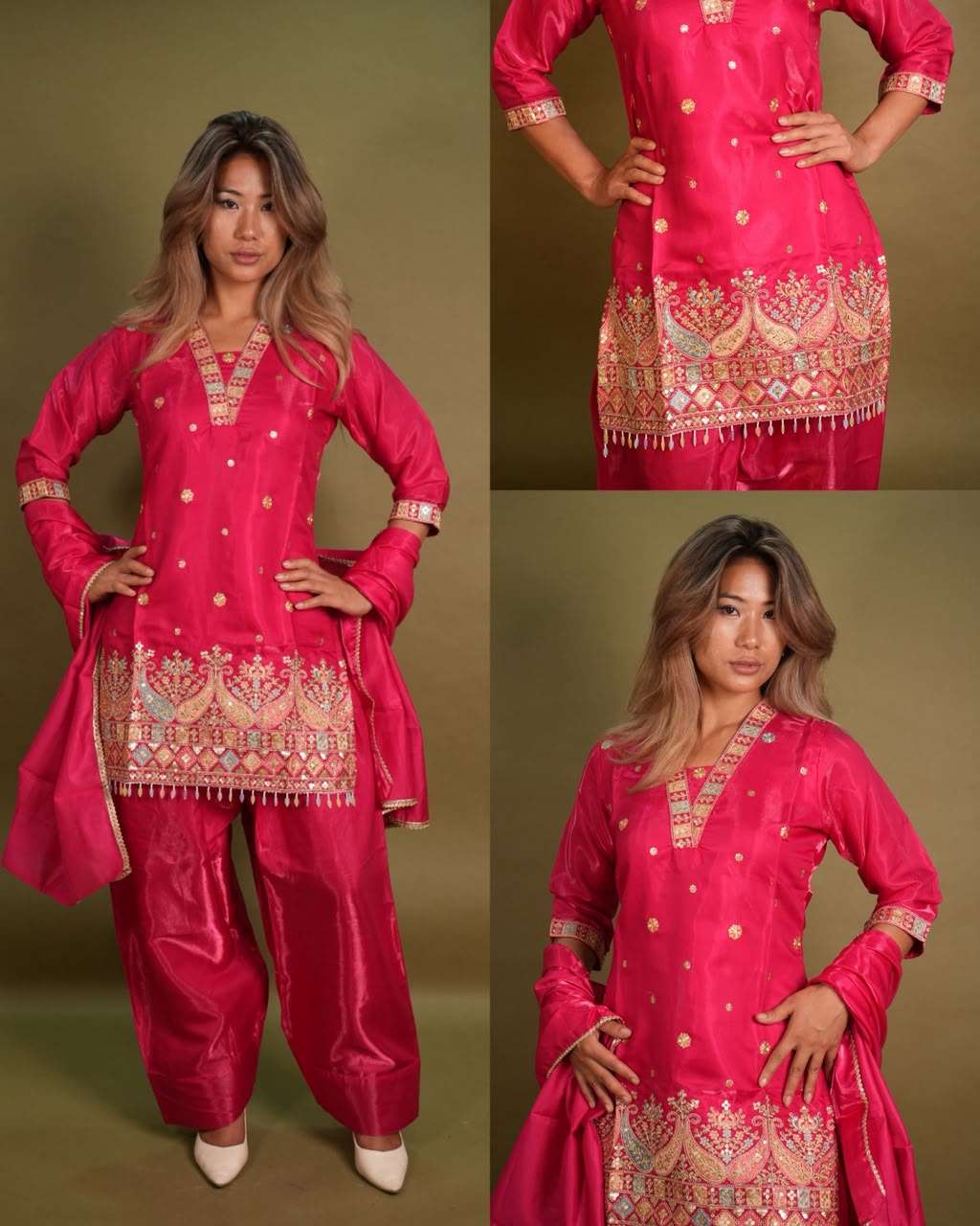 Elegant Embroidered Silk Suit Set