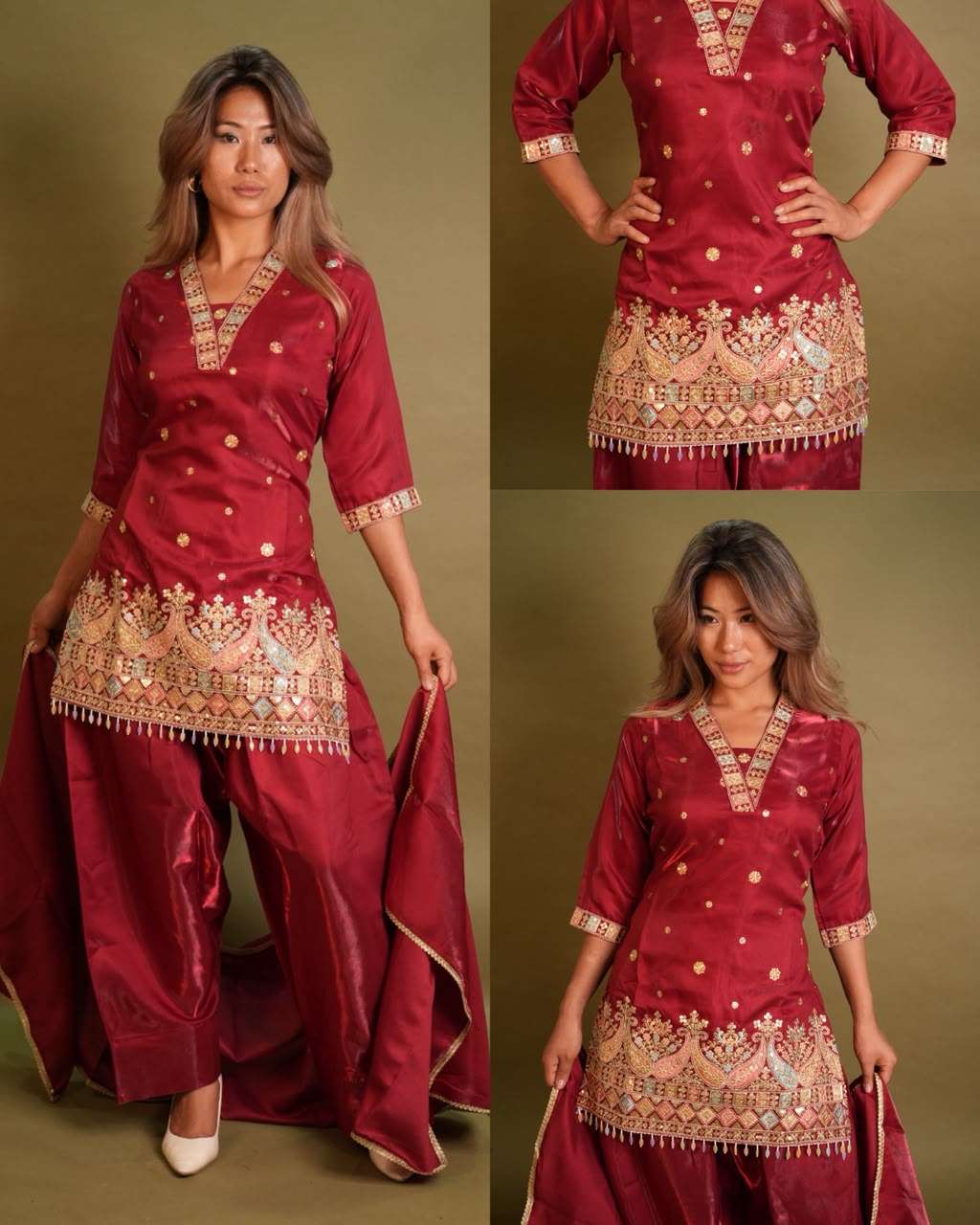Elegant Embroidered Silk Suit Set