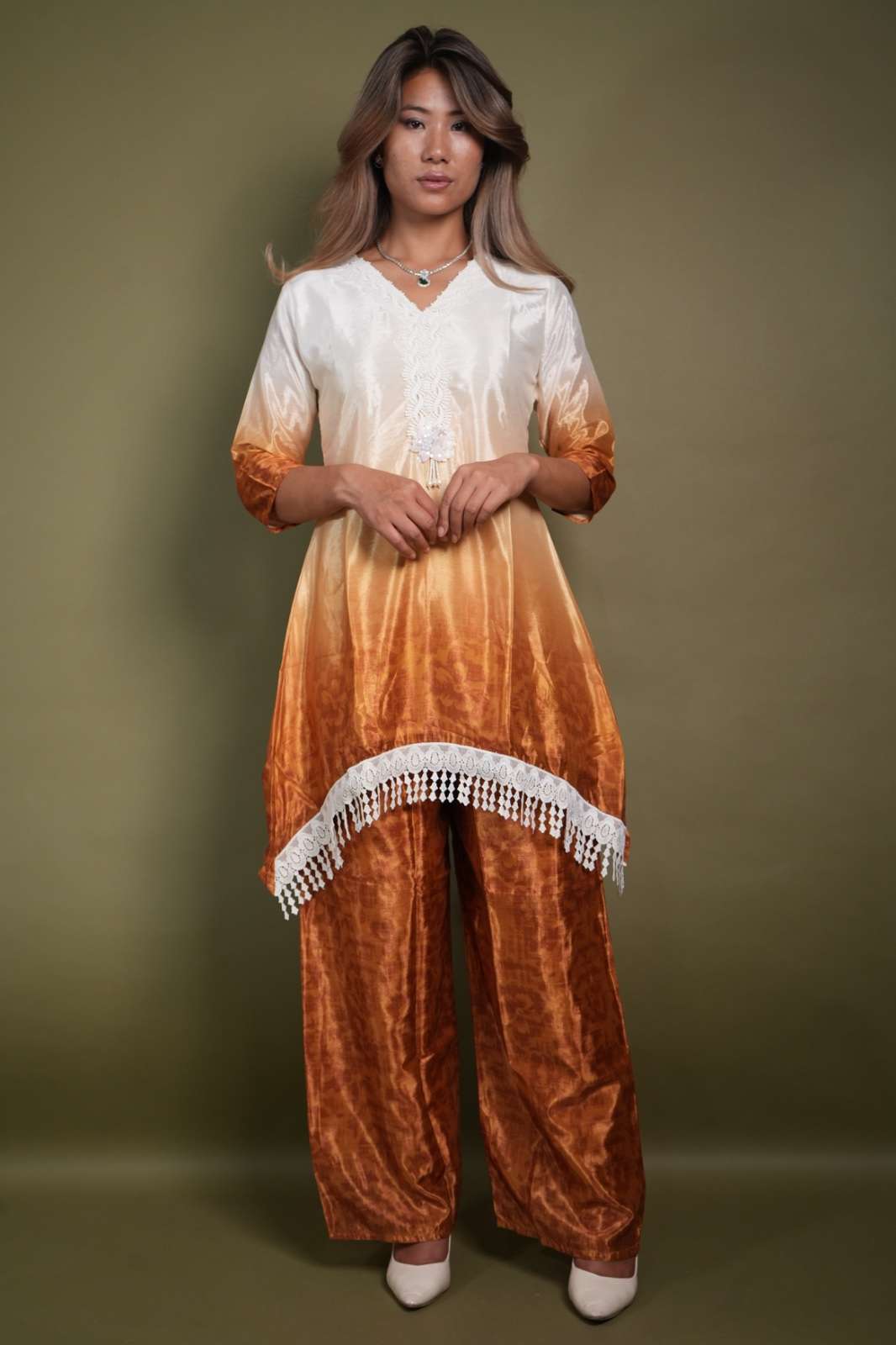 Gaji Silk Ombre Embroidered 2-Piece Suit Set