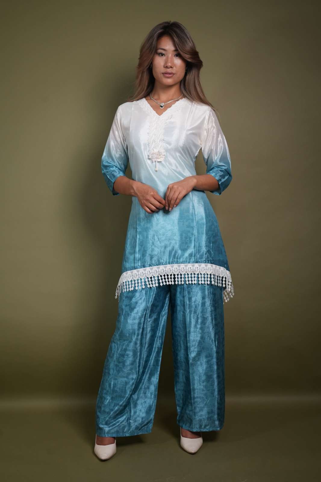 Gaji Silk Ombre Embroidered 2-Piece Suit Set