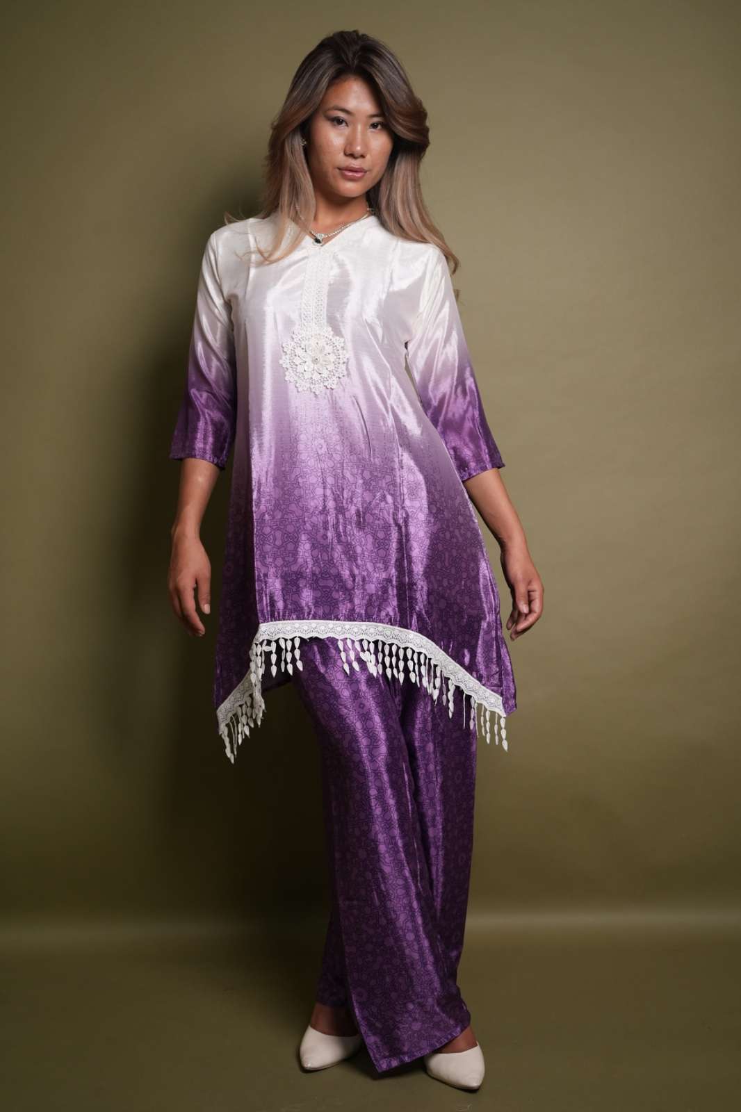 Gaji Silk Ombre Embroidered 2-Piece Suit Set