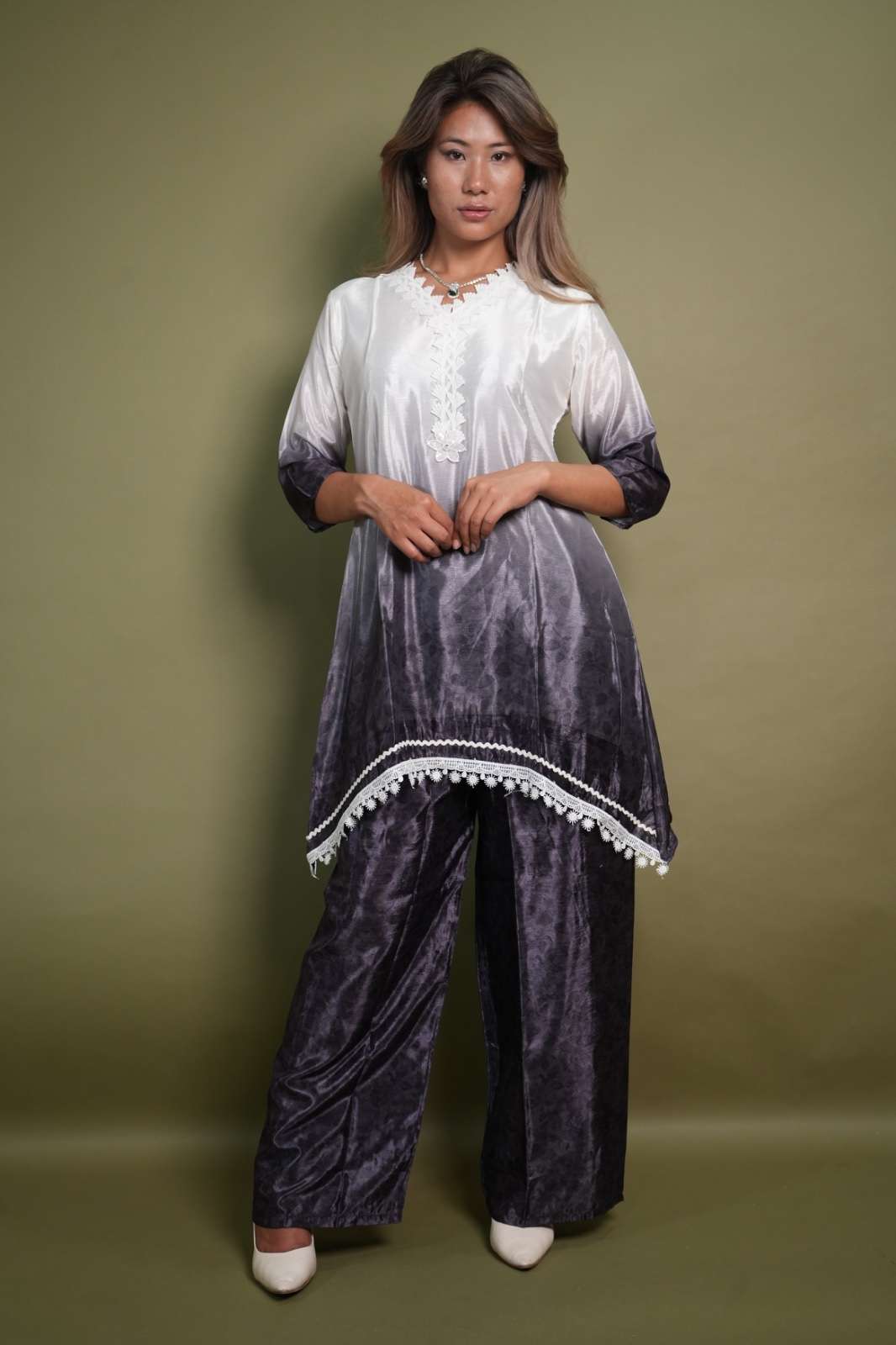 Gaji Silk Ombre Embroidered 2-Piece Suit Set