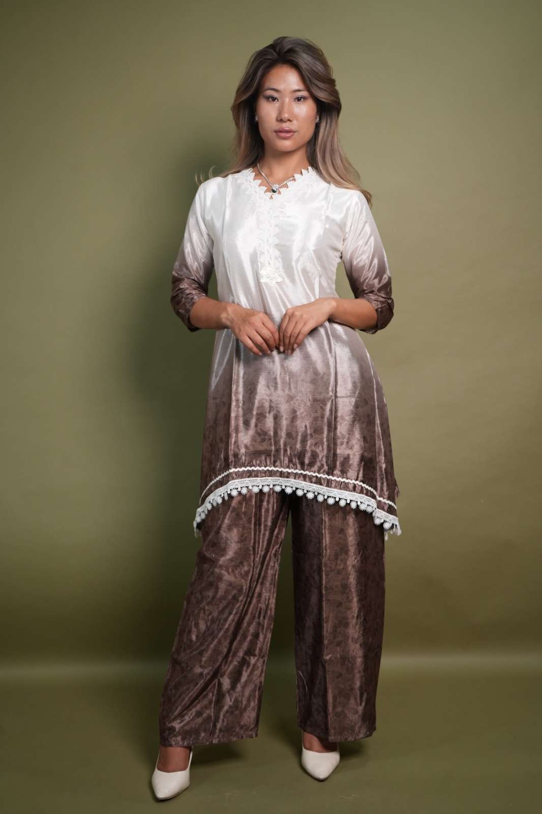 Gaji Silk Ombre Embroidered 2-Piece Suit Set