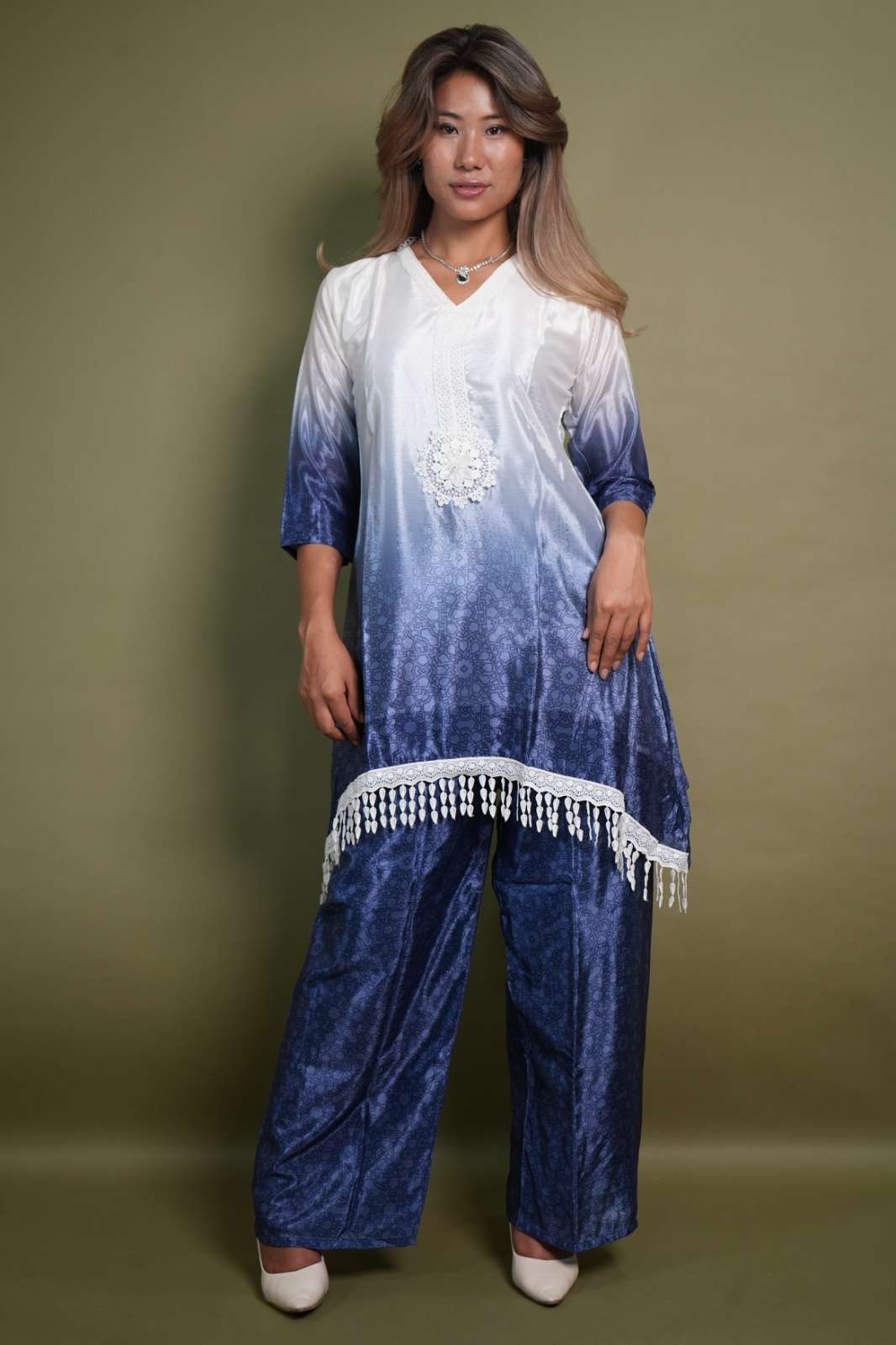 Gaji Silk Ombre Embroidered 2-Piece Suit Set