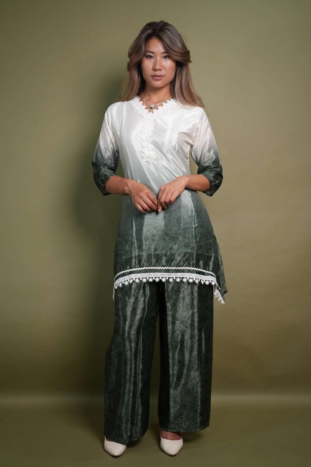 Gaji Silk Ombre Embroidered 2-Piece Suit Set