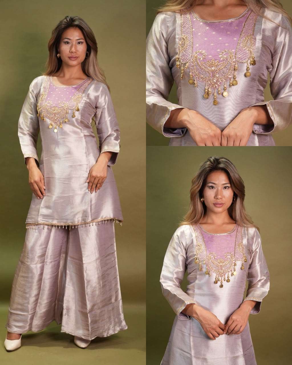Luxury Embroidered Silk Sharara Set