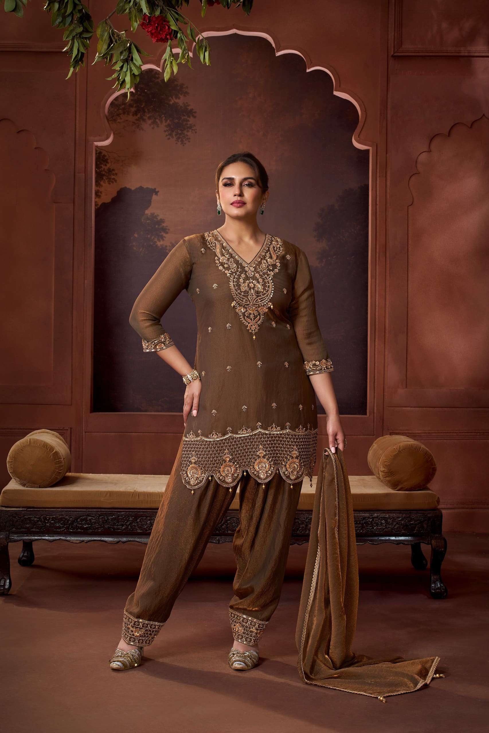 Metallic Coffee | Nylon X Cationic Farshi Set – Premium Embroidered Collection