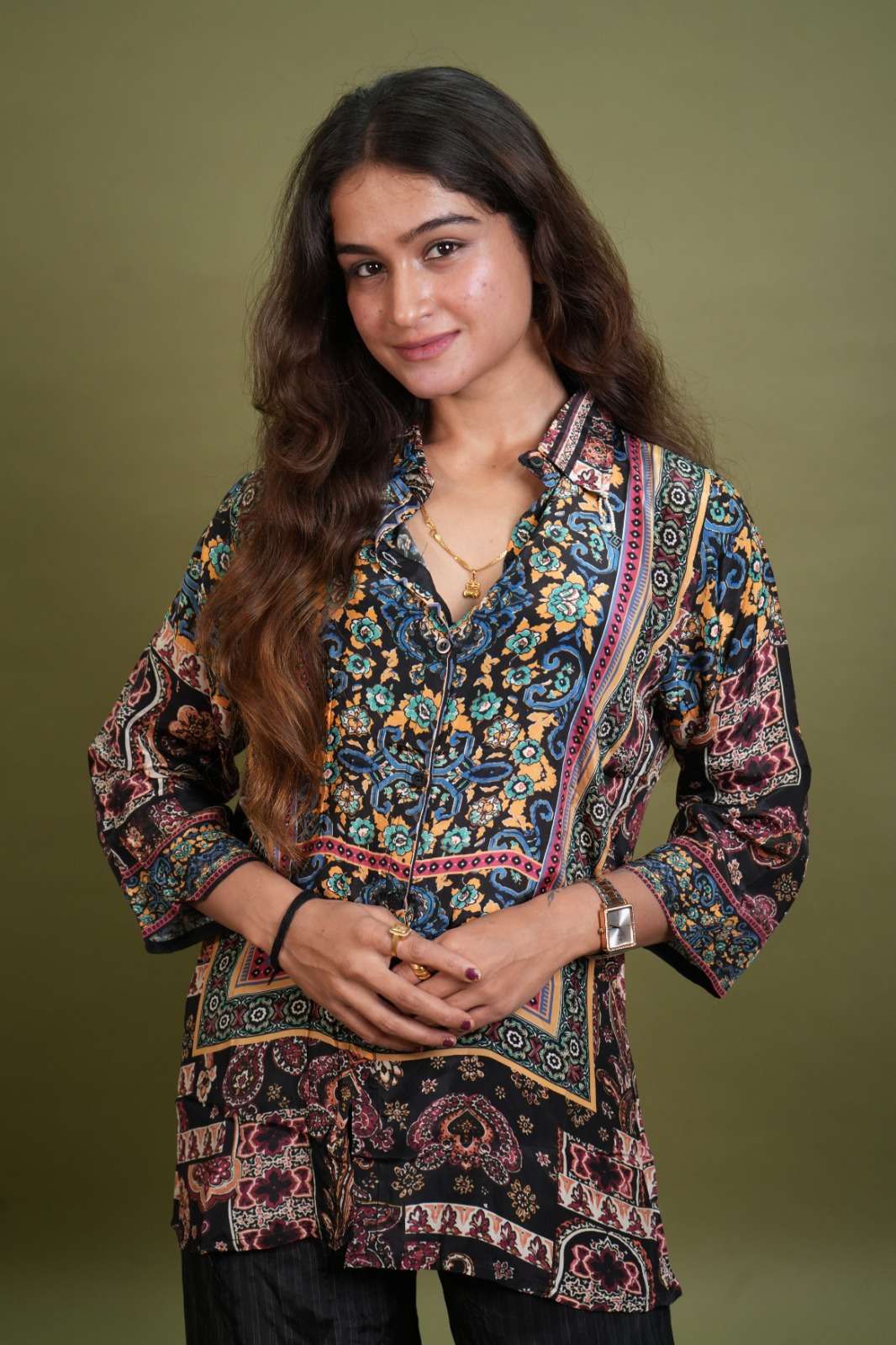 Midnight Bloom Printed Crepe Cord Set