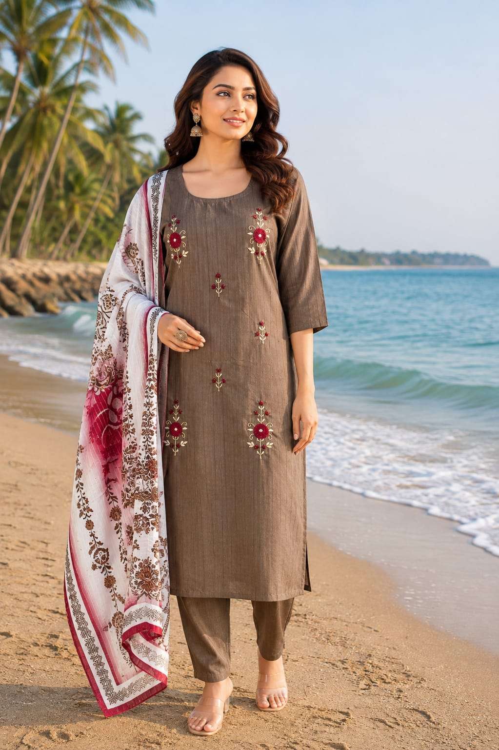 Premium Titan Cotton Embroidered Suit with Printed Dupatta