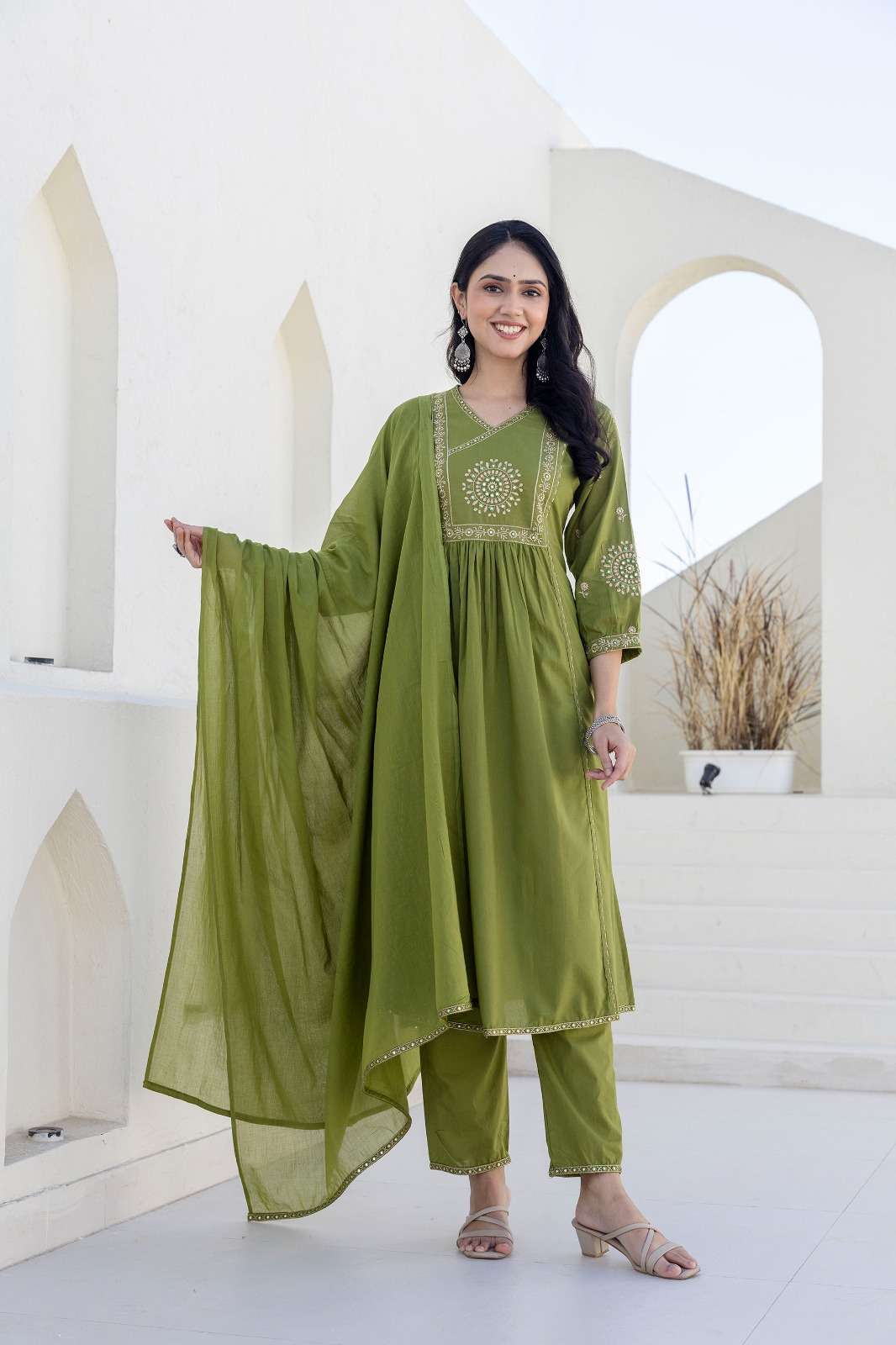 Pure Cotton Embroidered Anarkali Suit with Dupatta | Premium Cotton 3-Piece Ethnic Wear