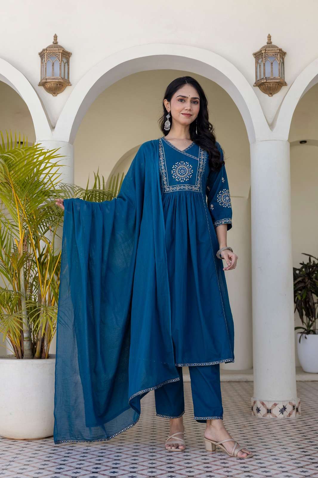 Pure Cotton Embroidered Anarkali Suit with Dupatta | Premium Cotton 3-Piece Ethnic Wear