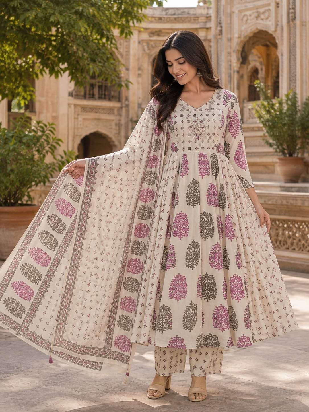 Pure Cotton Printed Anarkali Suit with Dupatta