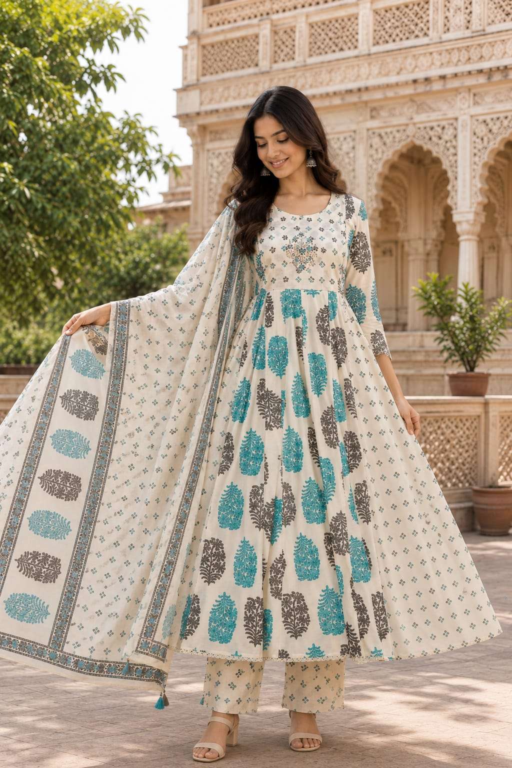 Pure Cotton Printed Anarkali Suit with Dupatta