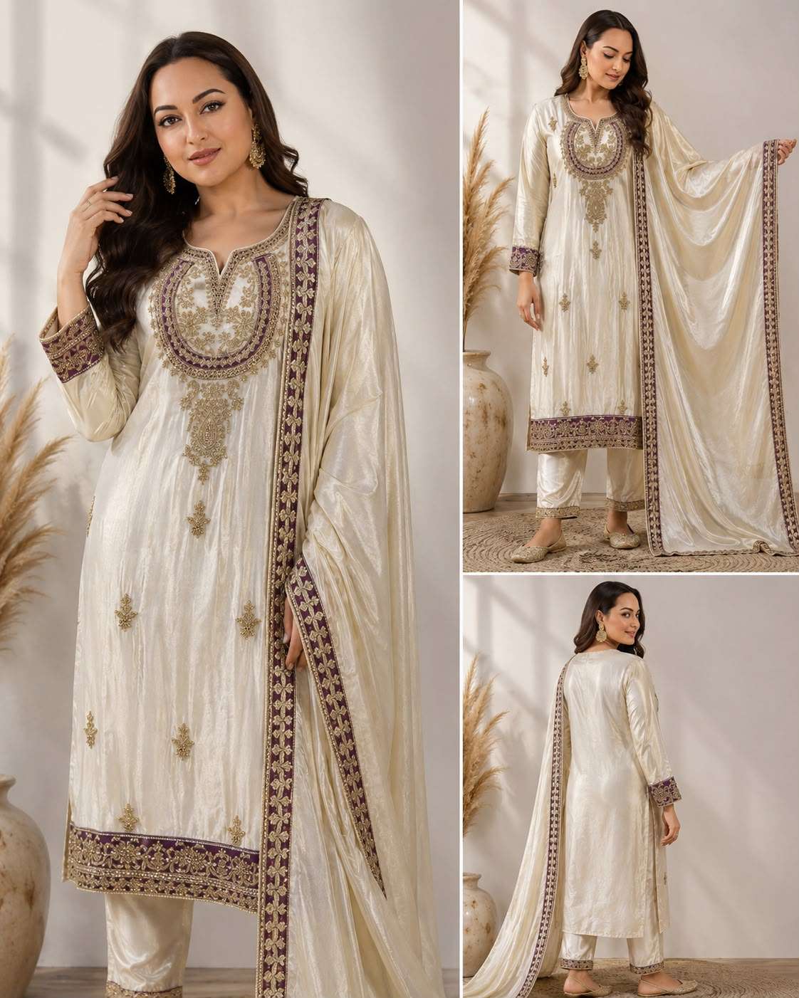 Pure Tissue Shimmer Embroidered Designer Suit | Elegant Festive Wear