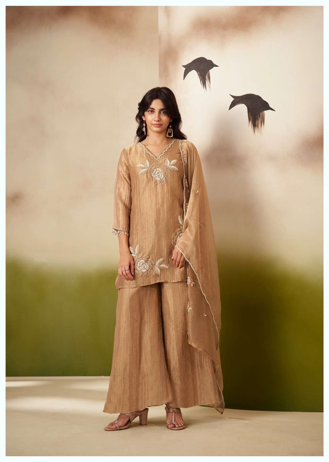 Salsa Fabric Designer Suit Set with Elegant Beatswork Embroidery