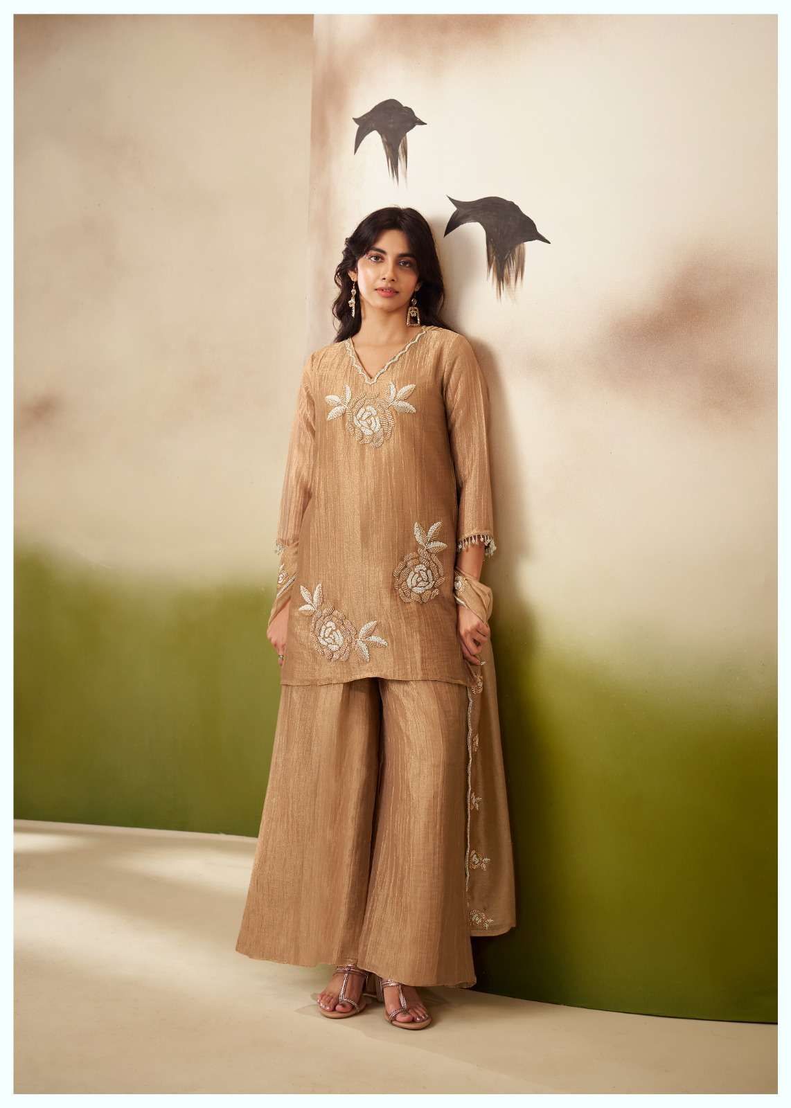 Salsa Fabric Designer Suit Set with Elegant Beatswork Embroidery