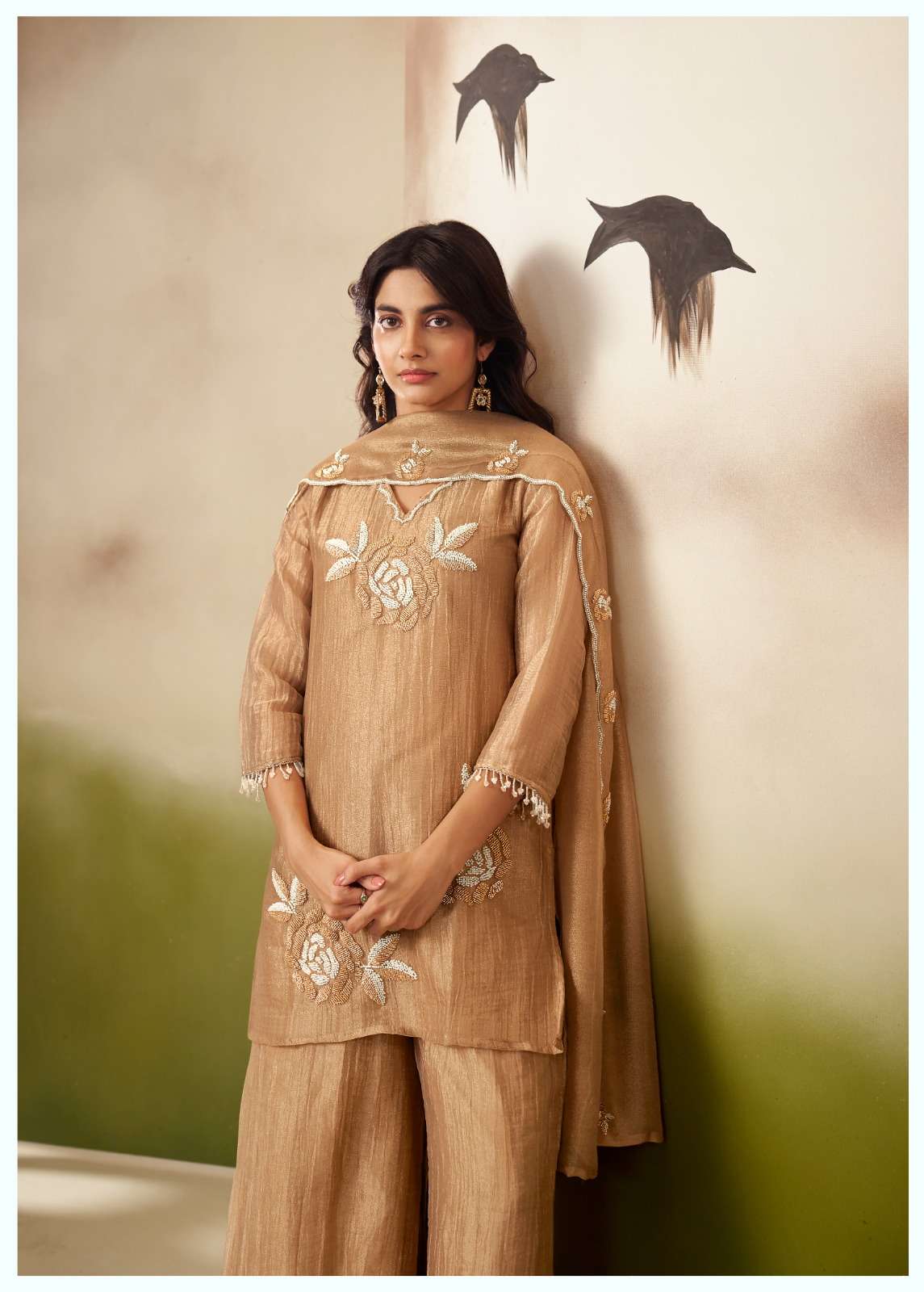 Salsa Fabric Designer Suit Set with Elegant Beatswork Embroidery