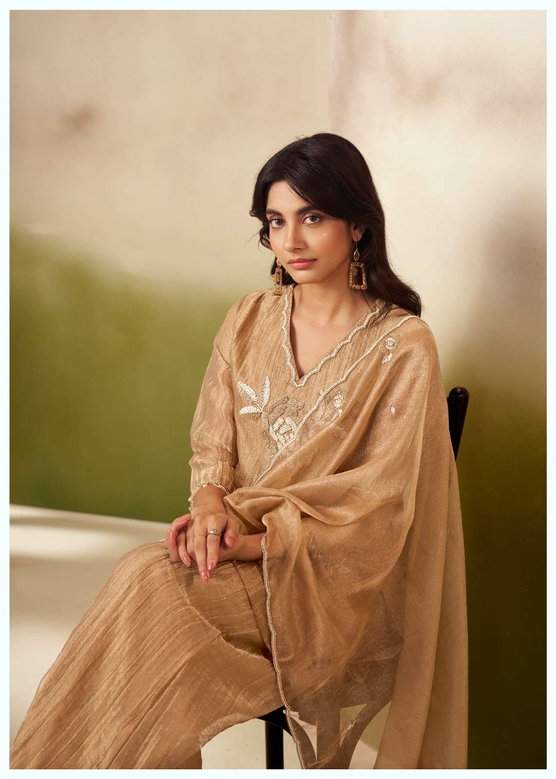 Salsa Fabric Designer Suit Set with Elegant Beatswork Embroidery