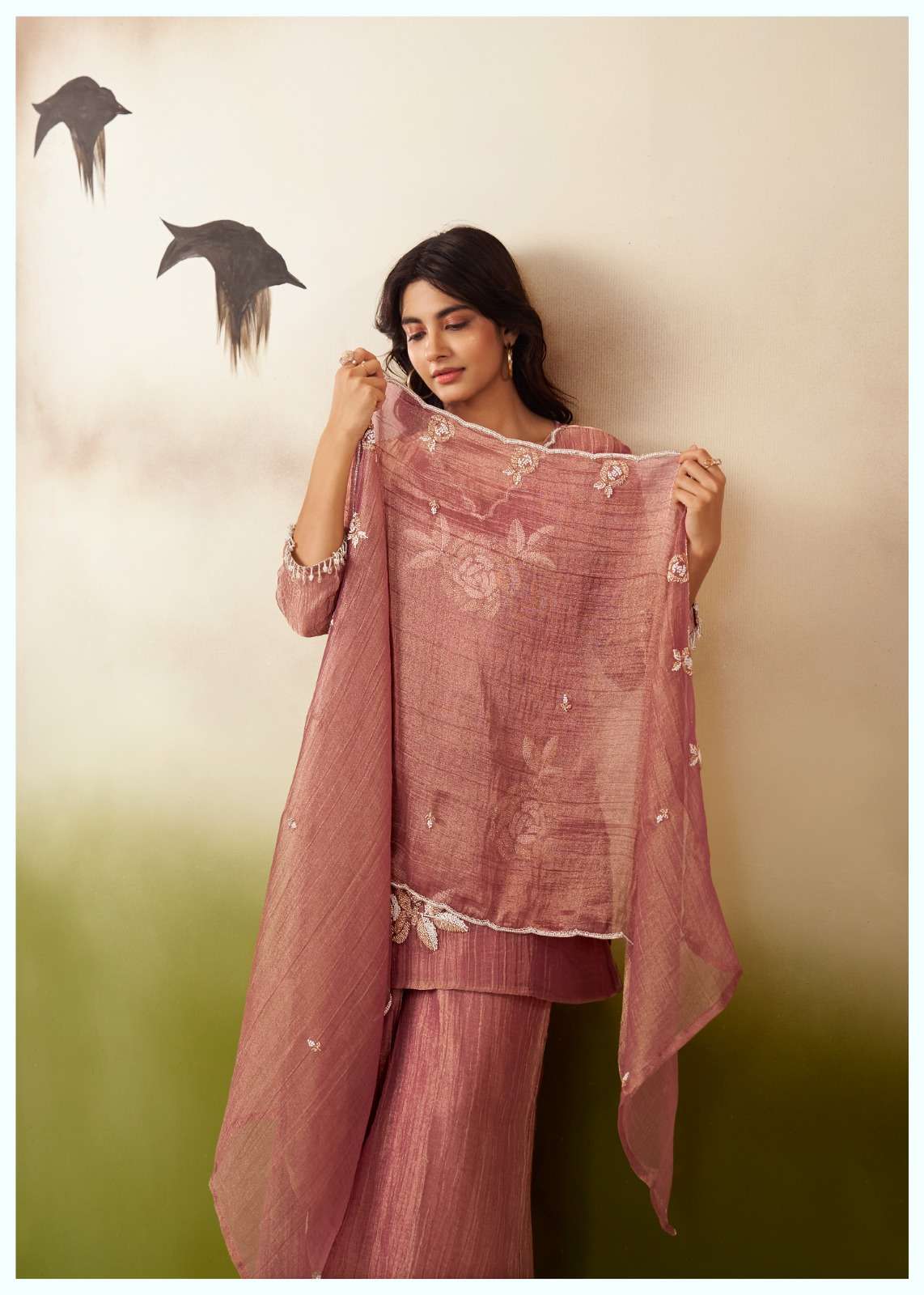 Salsa Fabric with Beatswork Embroidery – Premium Designer Suit Fabric