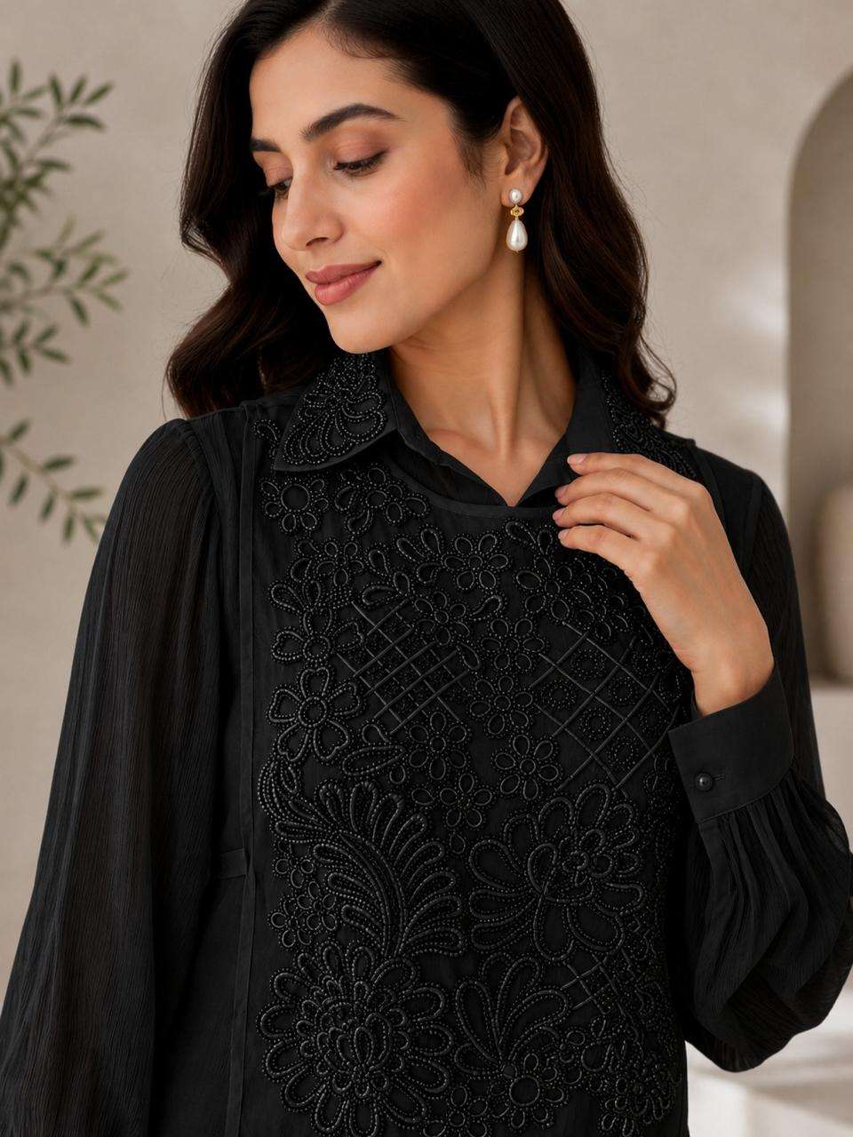 Chinon Top & Bottom Set with Tone-to-Tone Beads Work | Elegant Designer Collection