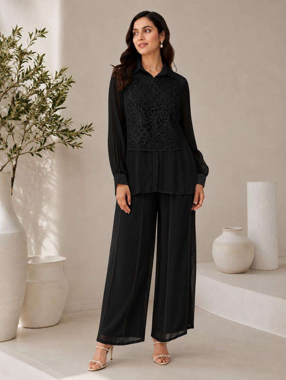 Chinon Top & Bottom Set with Tone-to-Tone Beads Work | Elegant Designer Collection