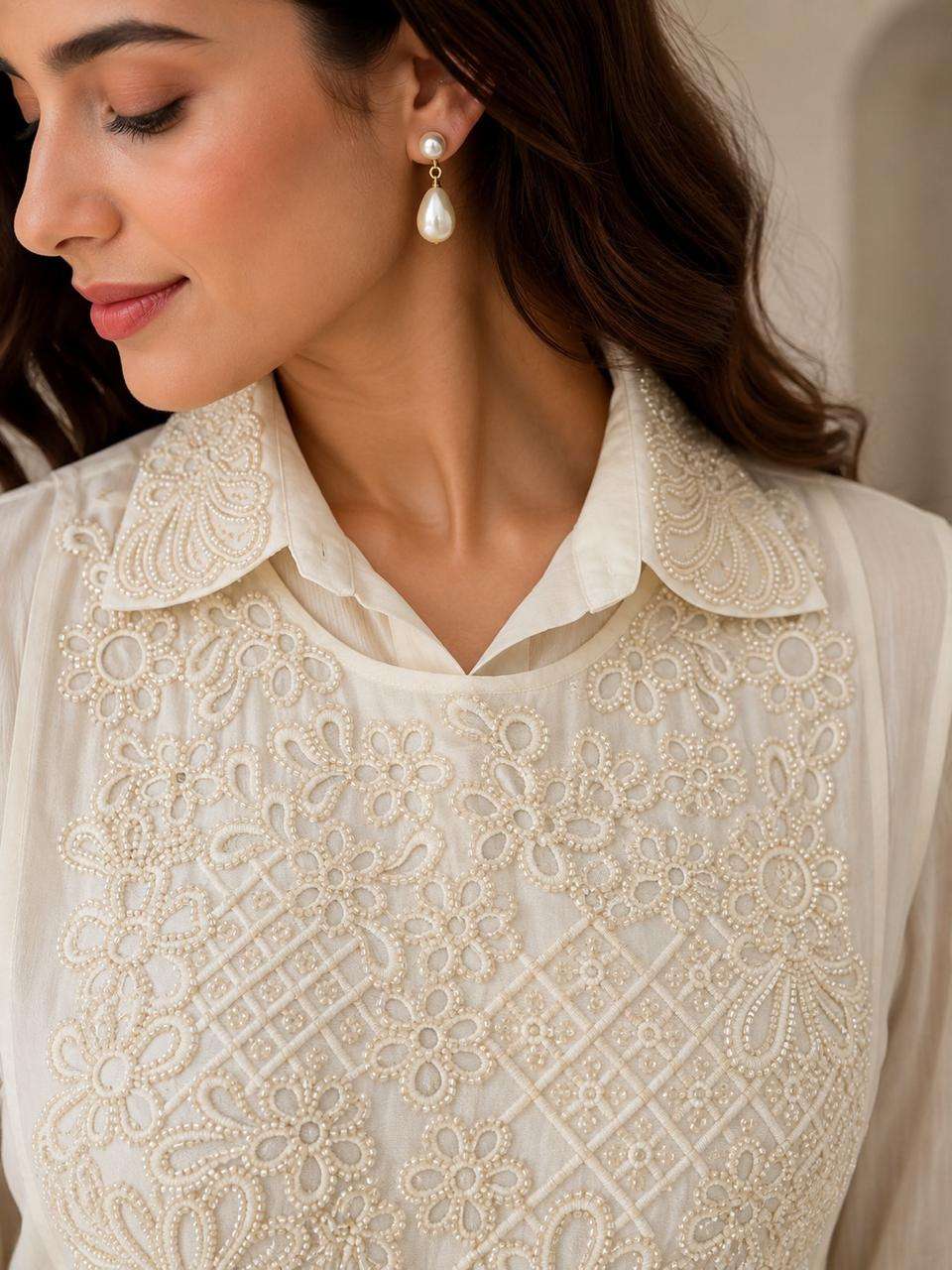Designer Chinon Top & Bottom Set | Elegant Tone-to-Tone Embroidery Work | Premium Collection