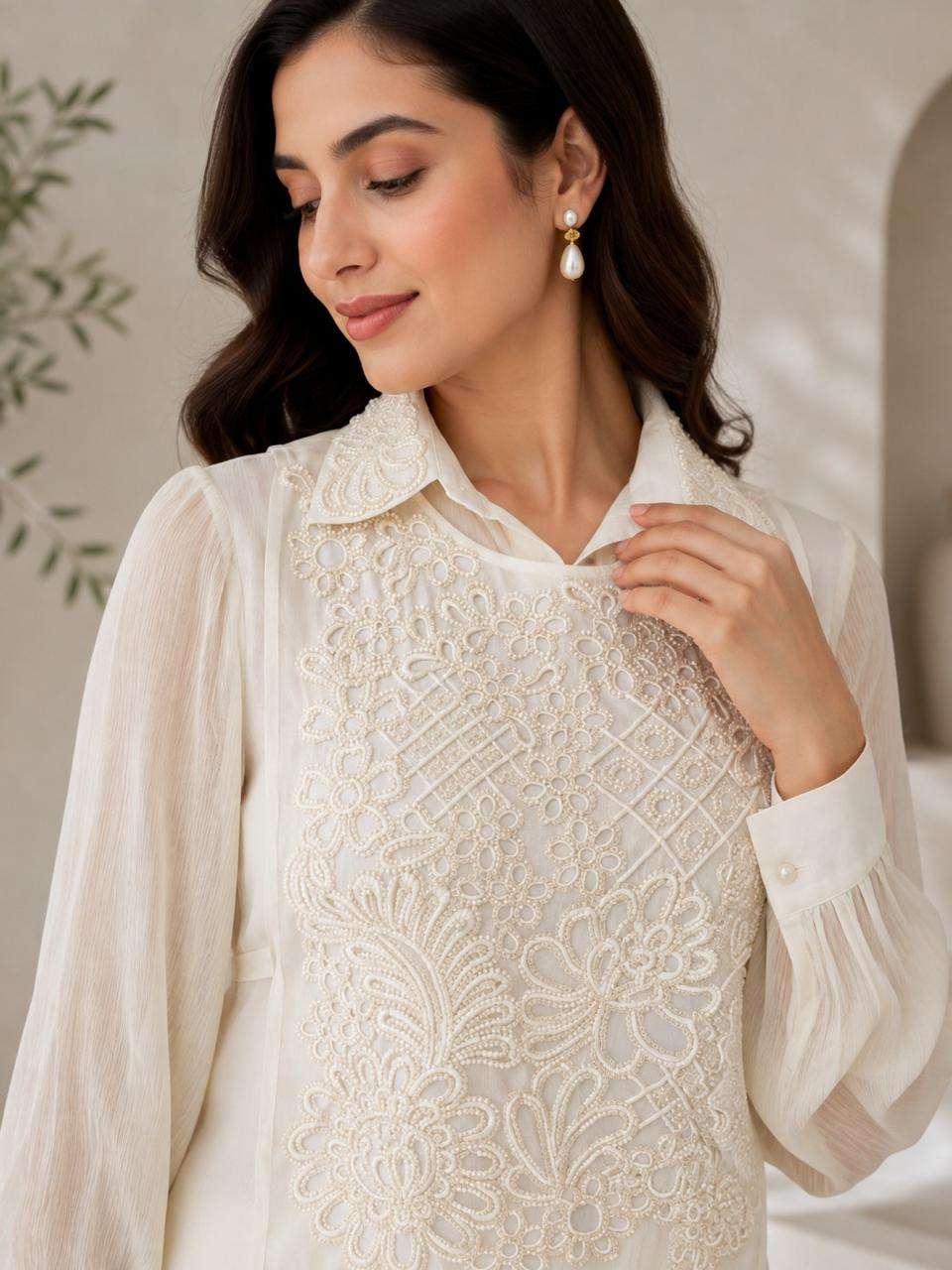Designer Chinon Top & Bottom Set | Elegant Tone-to-Tone Embroidery Work | Premium Collection