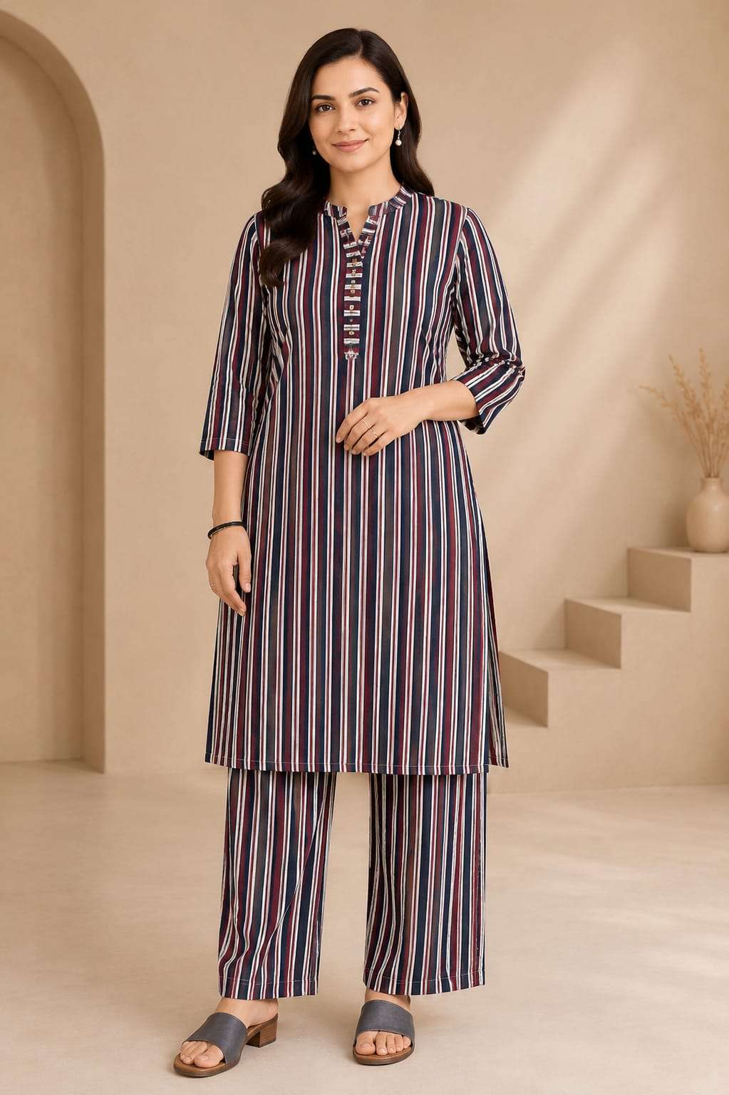 Maroon Printed Kurta with Matching Palazzo Set