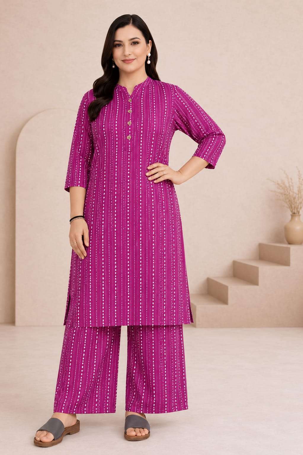 Maroon Printed Kurta with Matching Palazzo Set
