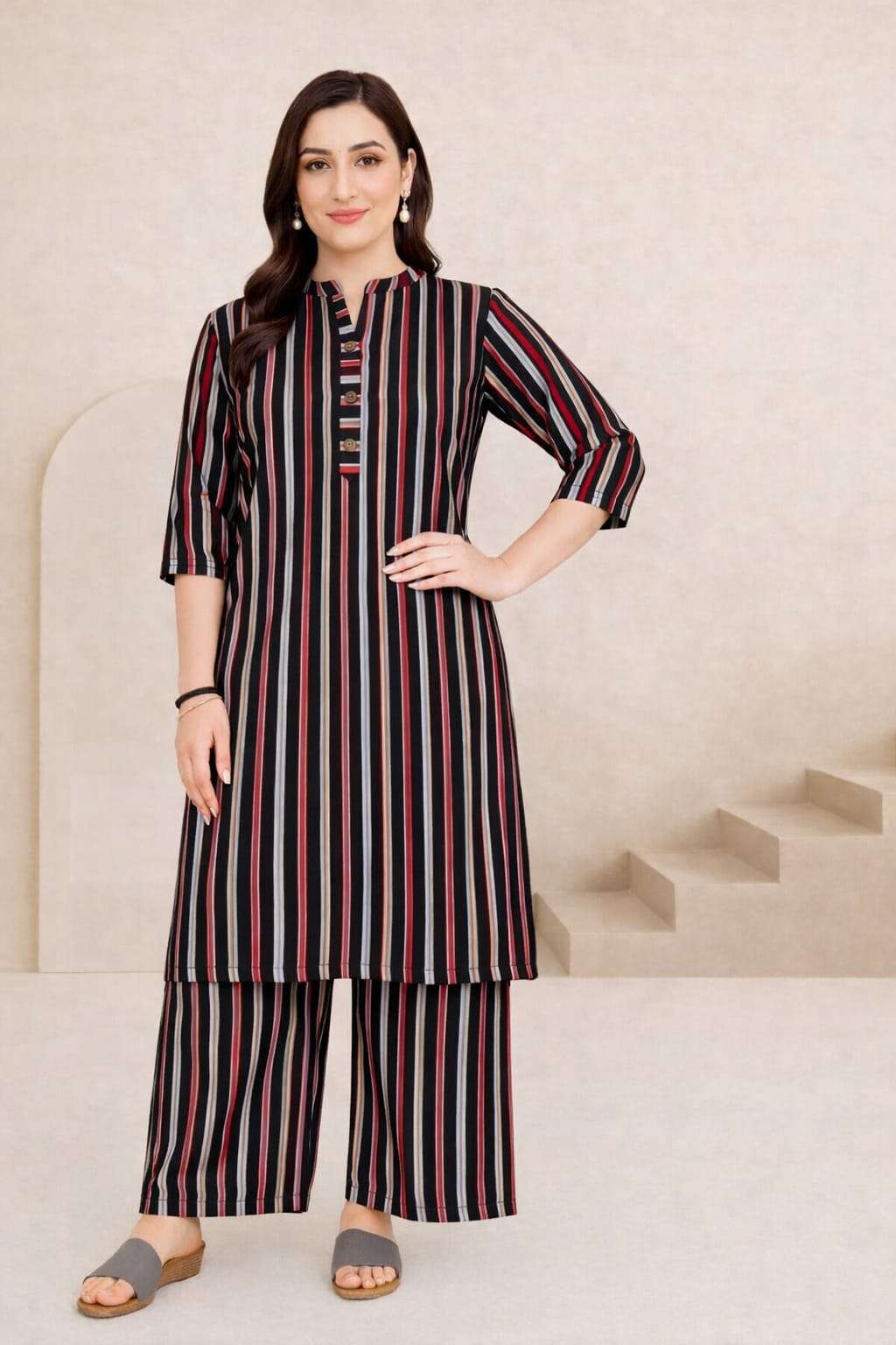 Maroon Printed Kurta with Matching Palazzo Set