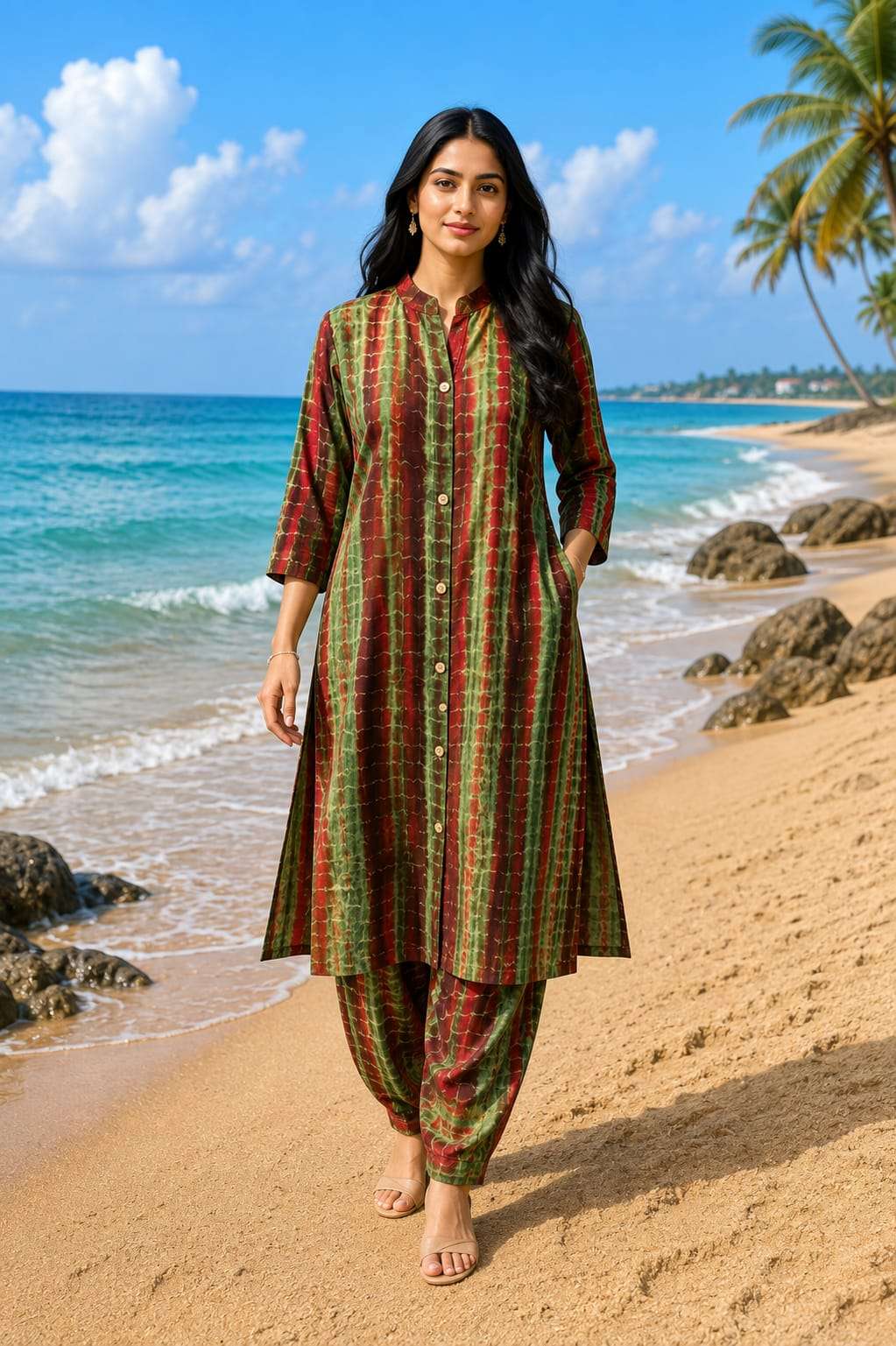 Printed Rayon Kurta with Matching Printed Pant Set for Women