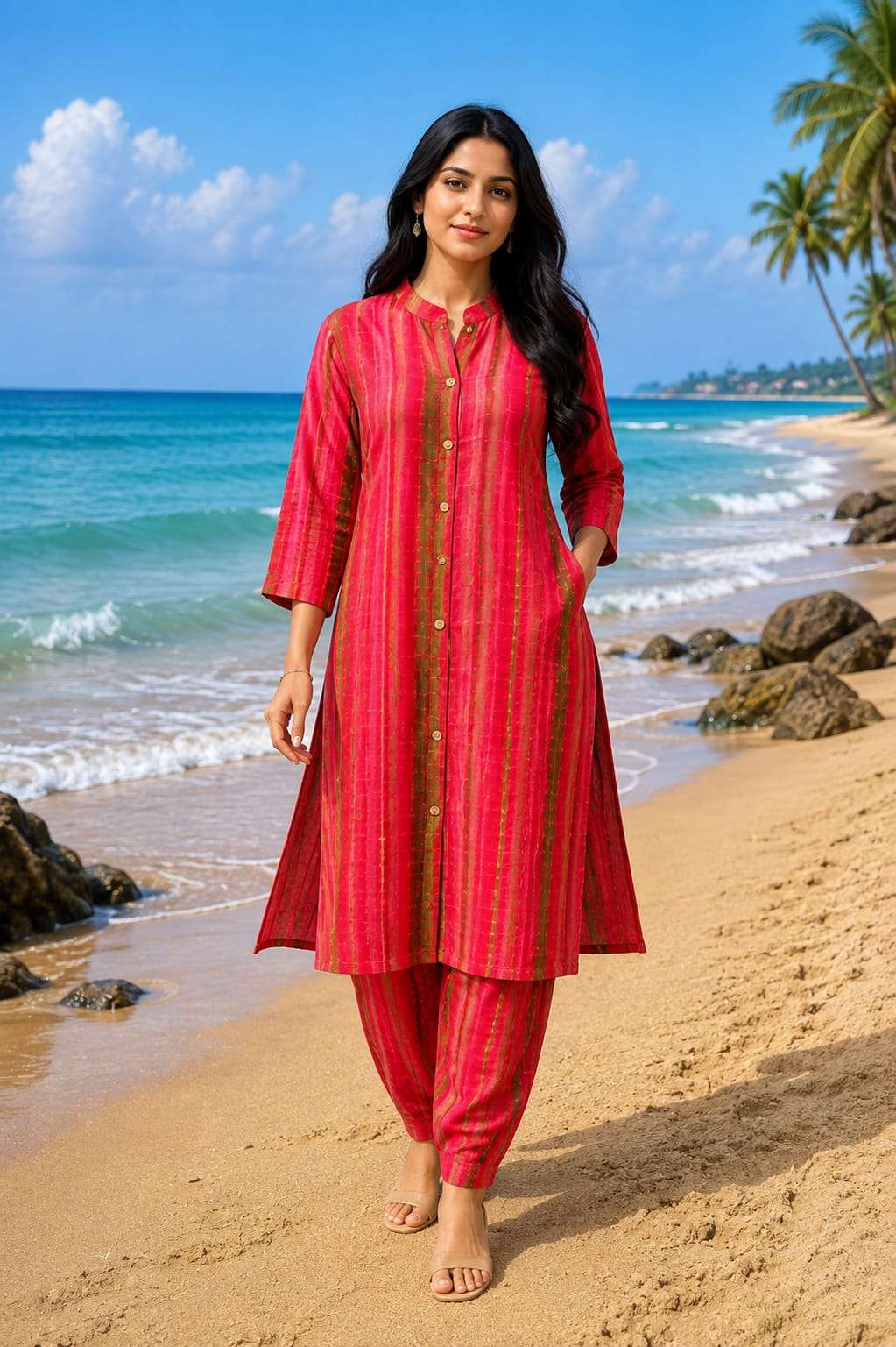 Printed Rayon Kurta with Matching Printed Pant Set for Women