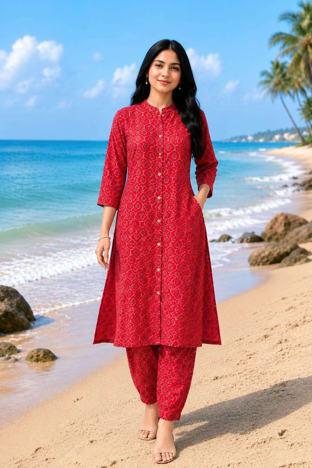 Printed Rayon Kurta with Matching Printed Pant Set for Women