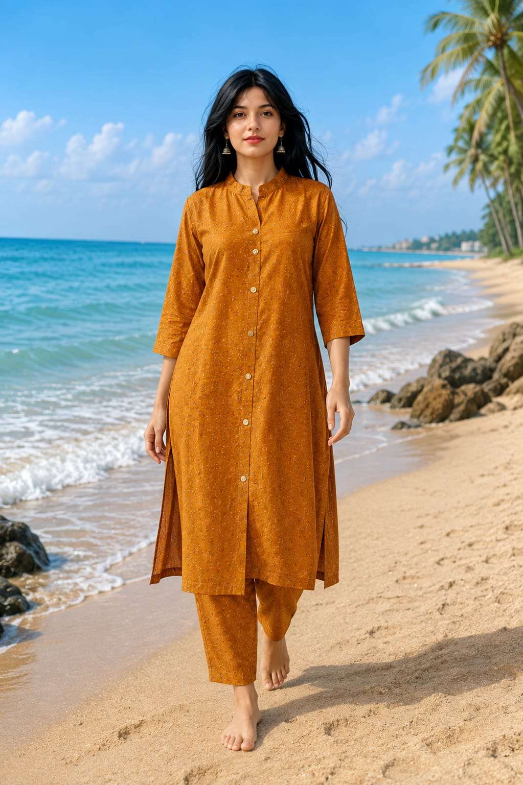Printed Rayon Kurta with Matching Printed Pant Set for Women