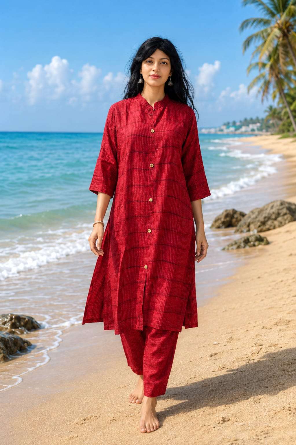 Printed Rayon Kurta with Matching Printed Pant Set for Women