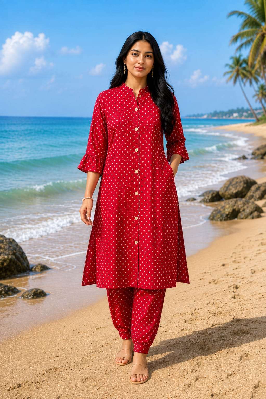 Printed Rayon Kurta with Matching Printed Pant Set for Women