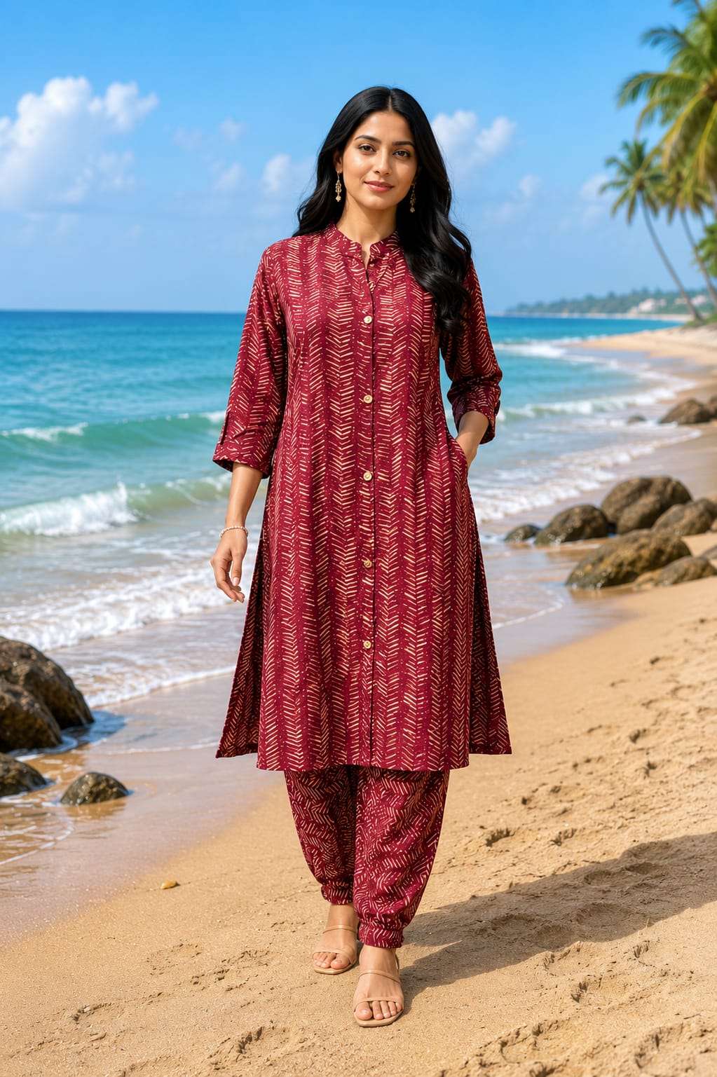 Printed Rayon Kurta with Matching Printed Pant Set for Women
