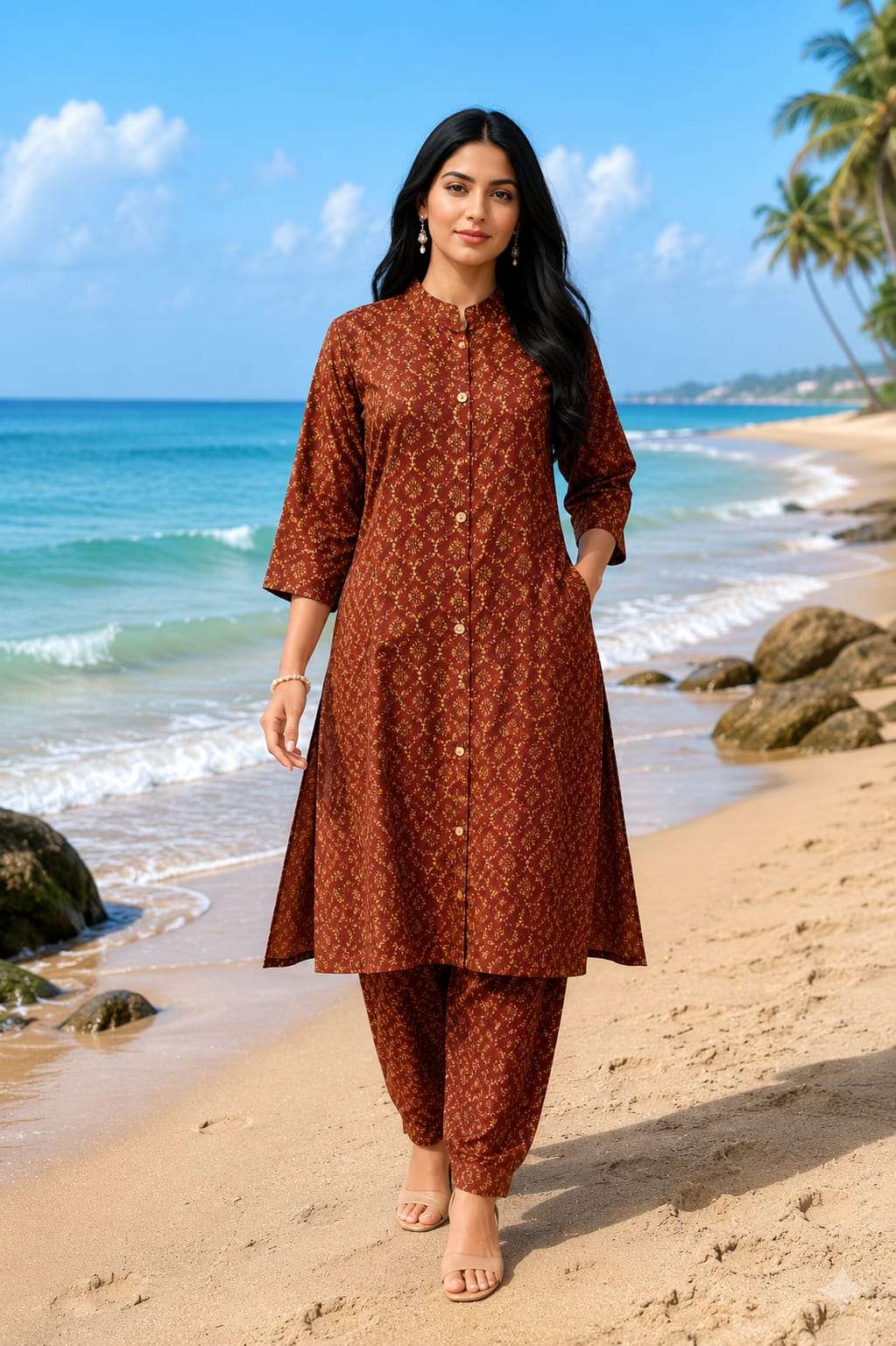 Printed Rayon Kurta with Matching Printed Pant Set for Women