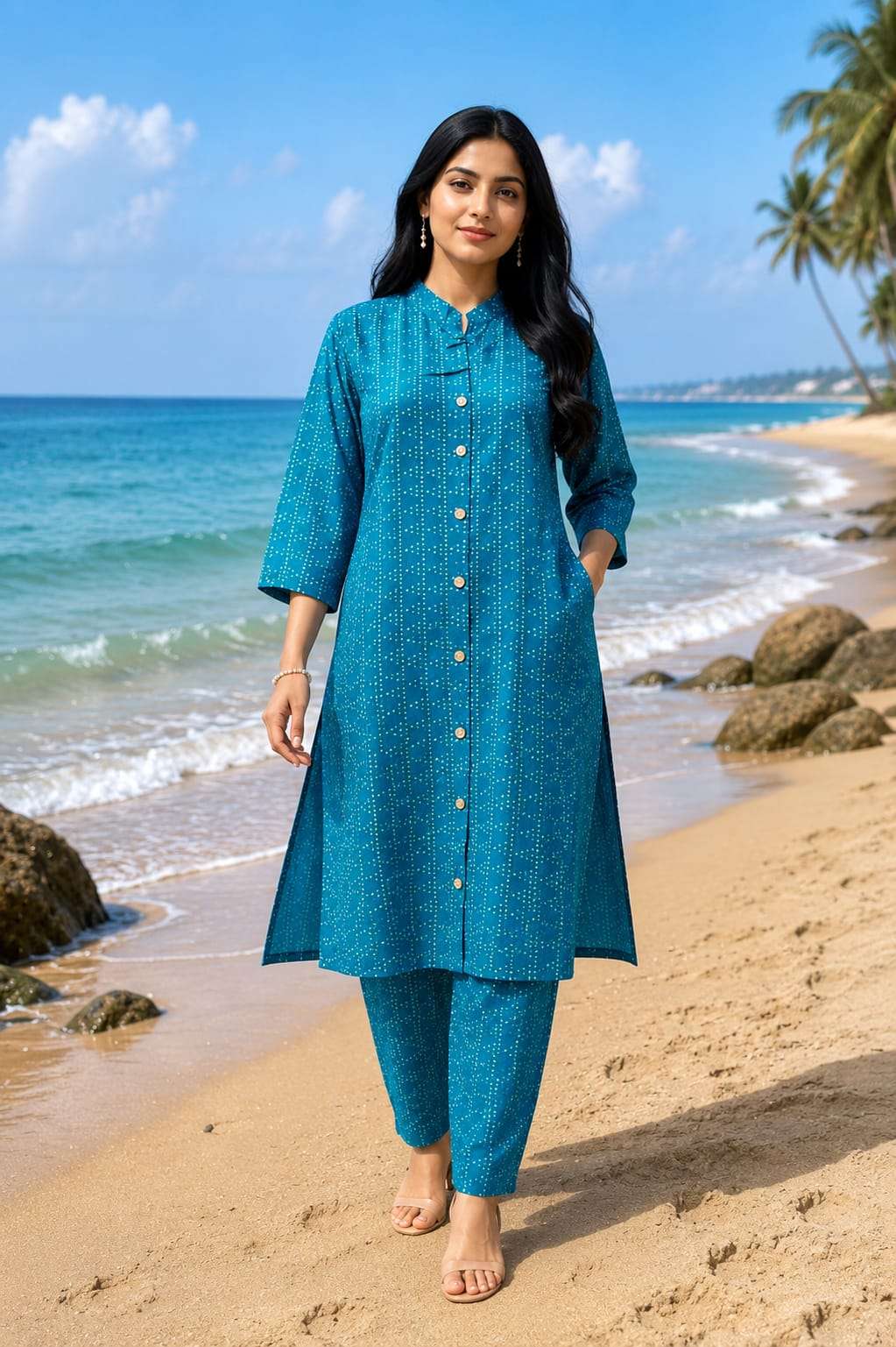 Printed Rayon Kurta with Matching Printed Pant Set for Women