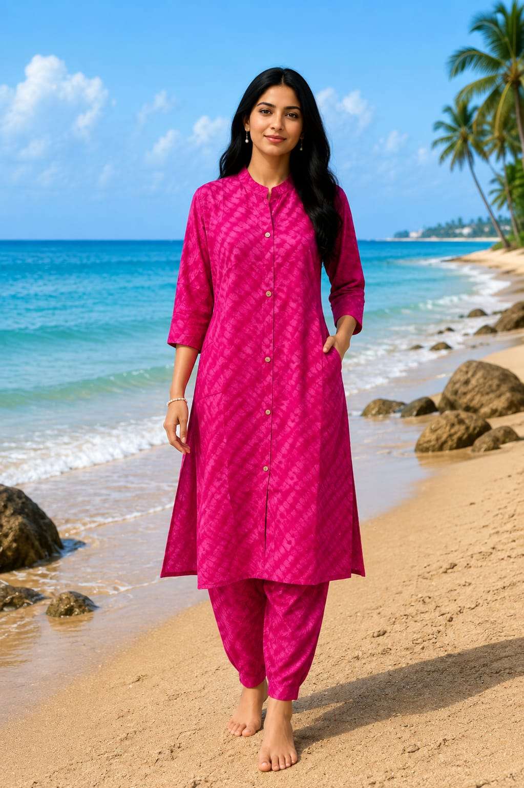 Printed Rayon Kurta with Matching Printed Pant Set for Women