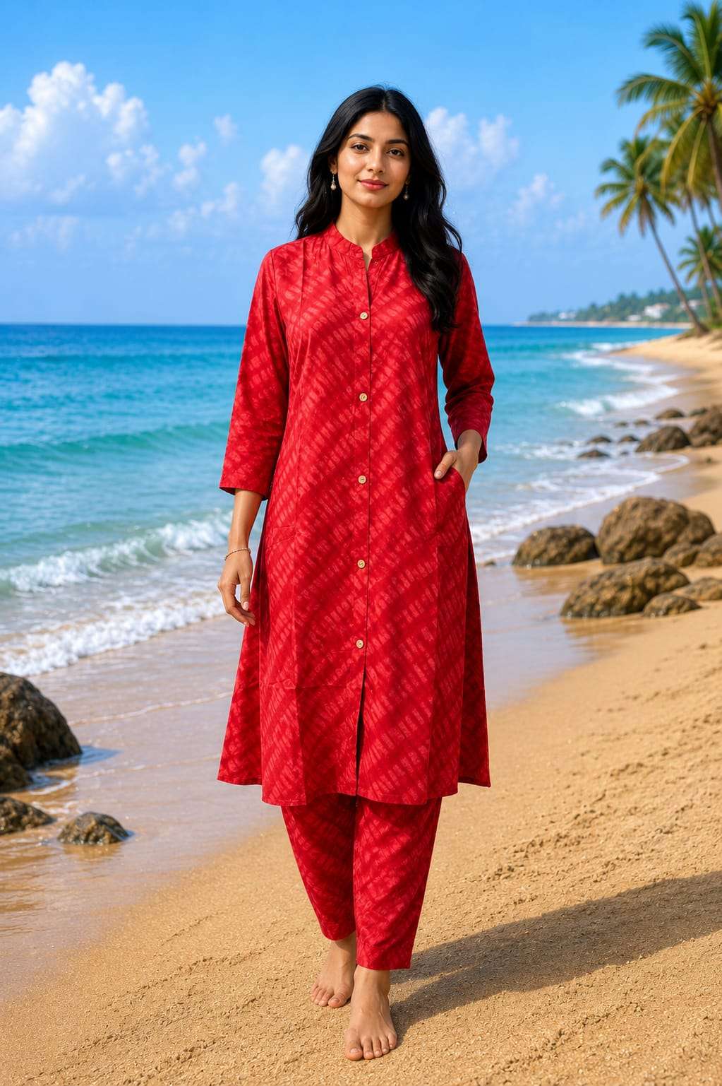 Printed Rayon Kurta with Matching Printed Pant Set for Women