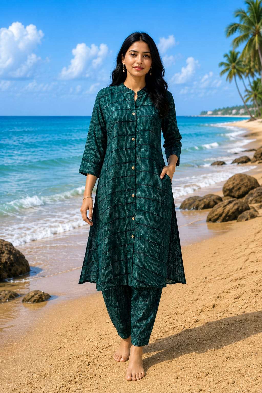 Printed Rayon Kurta with Matching Printed Pant Set for Women