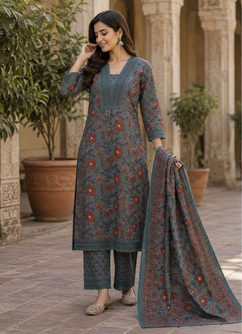 Pure Cotton Floral Printed 3-Piece Suit Set | Elegant Ethnic Wear Collection